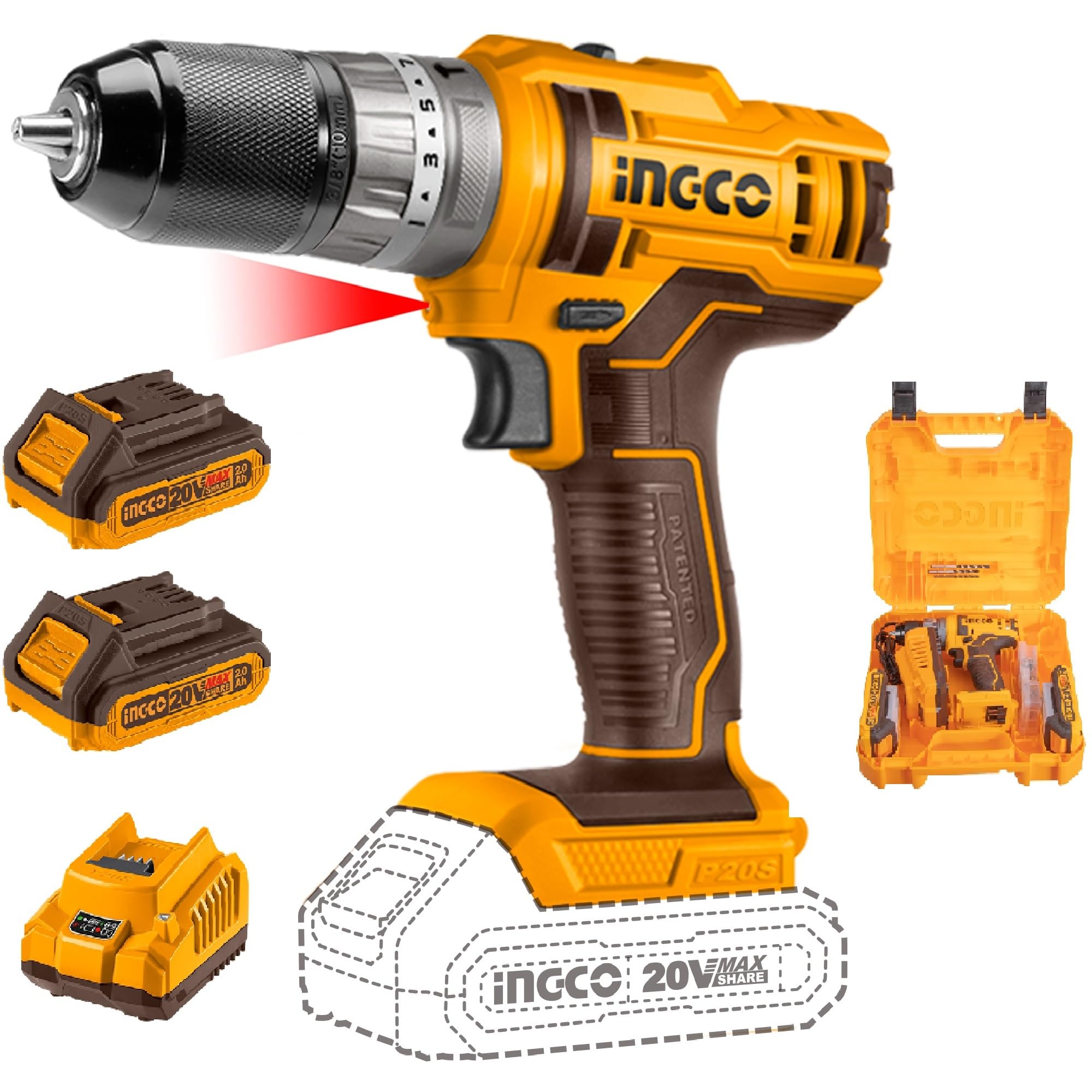 INGCO 20V Impact Drill Machines,with 47 pcs Drill Bits, Auto-lock Keyless Chuck, Spindle Lock Function, 45NM, 18+1+1, with 2 pcs Batteries and Fast Charger (B0D53S1TL7) Amazon Price History, Amazon Price Tracker