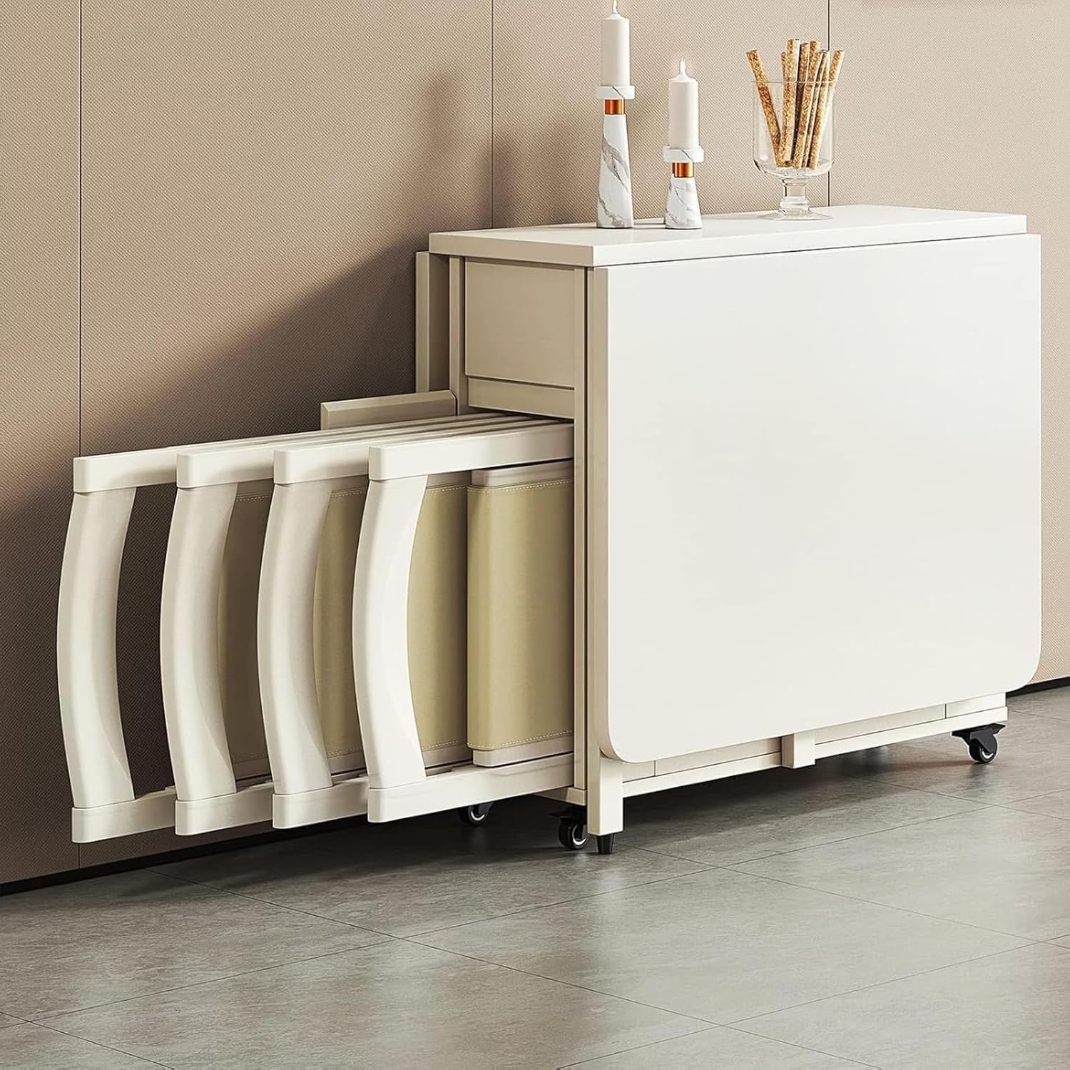 Tavolo da pranzo pieghevole compatto in legno massiccio con 6 sedie, tavolo da cucina multifunzionale per piccoli spazi, mobili salvaspazio, ideale per sala da pranzo e cucina