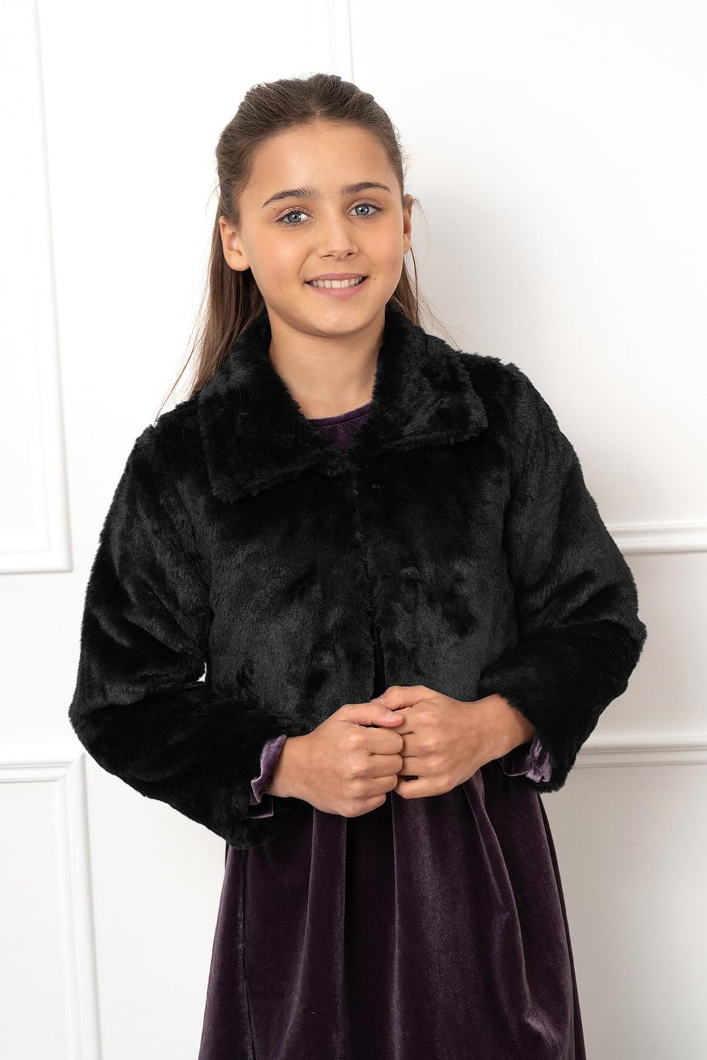 BOLEROSE Girls Cozy Faux Fur Childrens Kids Collared Bolero Shrug Jacket Coat - Image 2