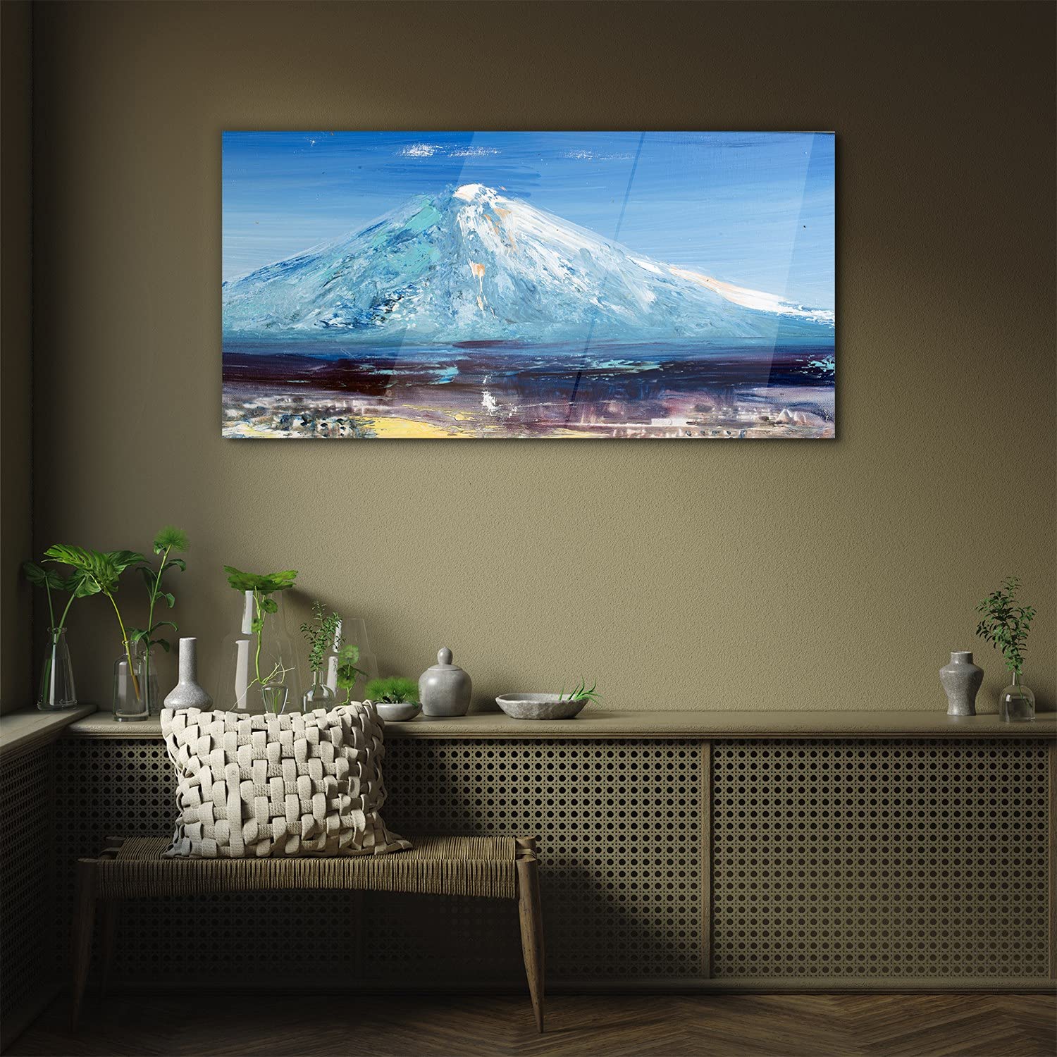 Coloray Pintura Vidrio Acrílico Cocina 100x50cm Mural Cuadro De Pared De Arte De Vidrio Acryl Sala De Estar - Cielo Lago De Montaña