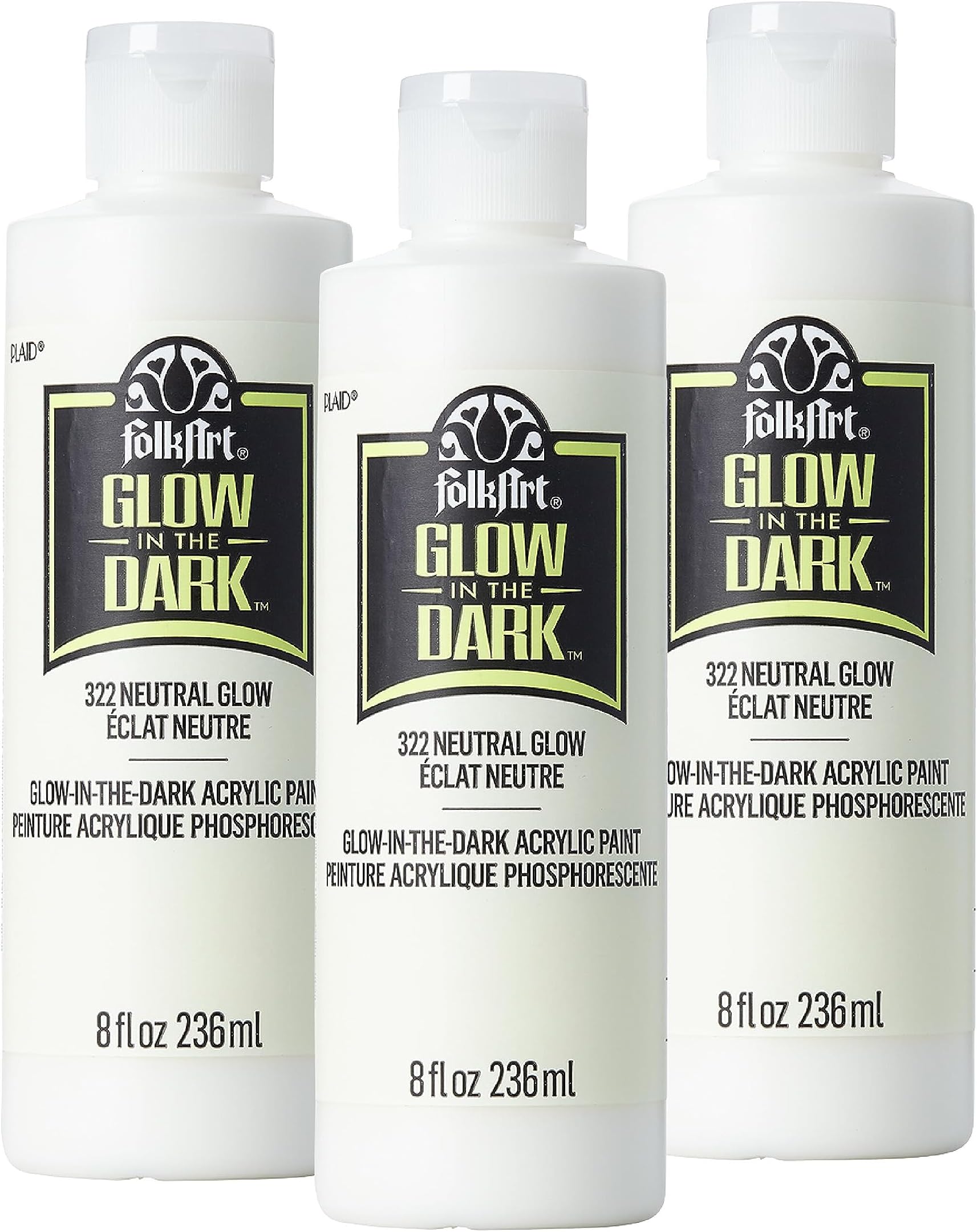 322E Glow in the Dark Paint, 8 oz, Neutral- (Pack of 3)