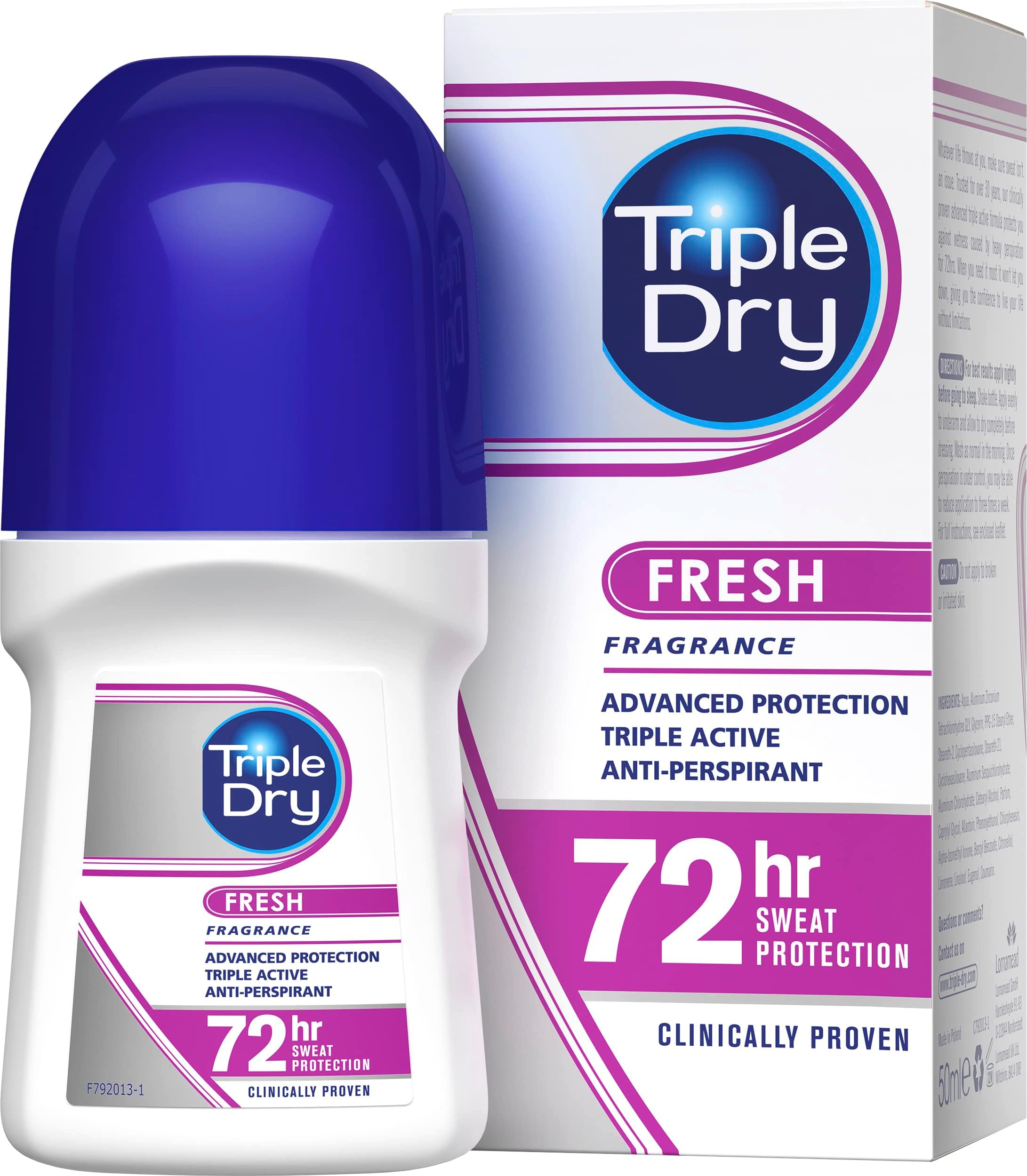 Triple Dry Women | Fresh Fragrance Anti-Perspirant Roll On 50ml | 72-Hour Protection Against Excessive Sweating | Fights Odour | Triple Active Formula | Clinically Proven | Female
