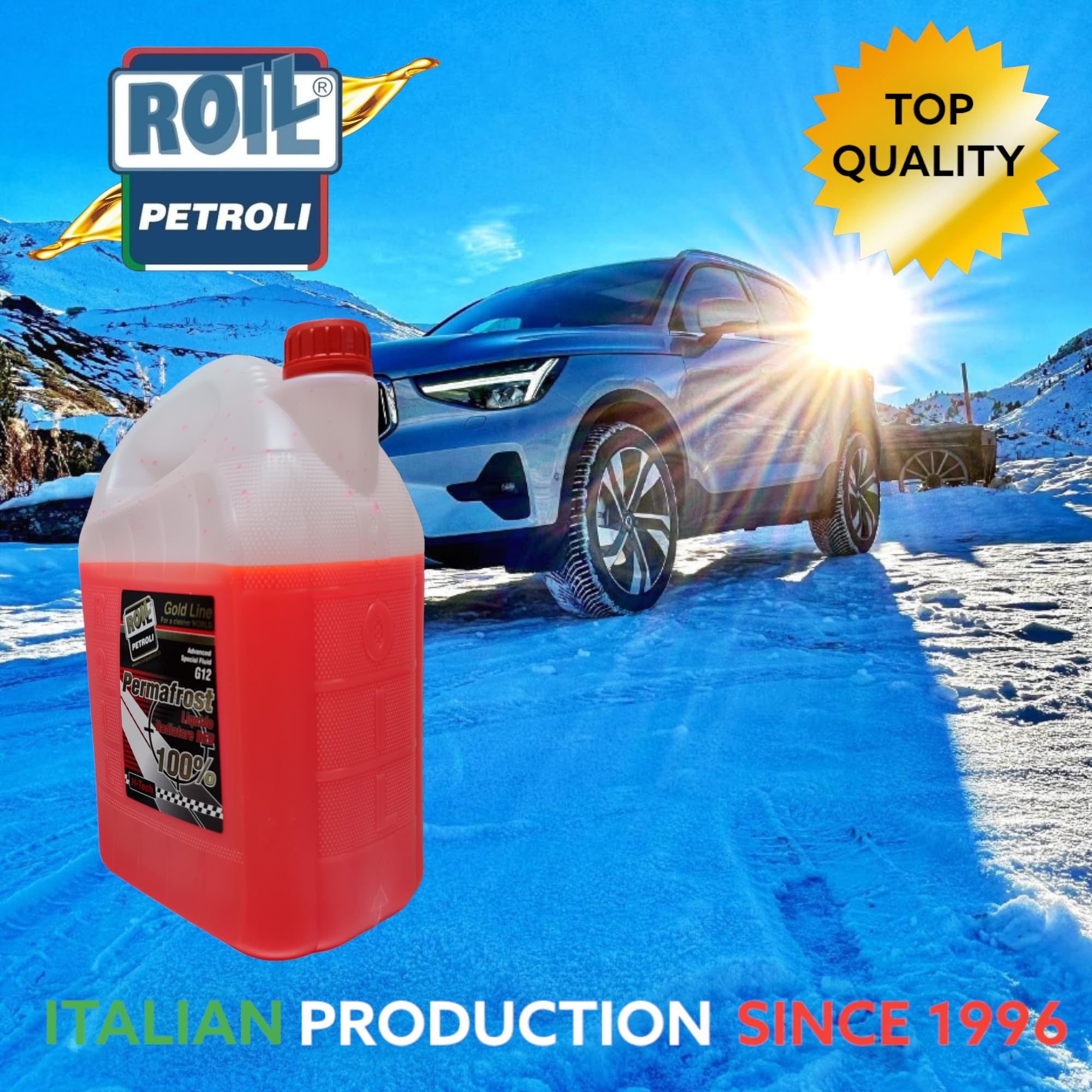 Roil PERMAFROST ANTIGELO Rosso G 12 SUPERCONCENTRATO Diluito al 50% con Acqua, Si ottengono 10 Litri di Liquido Pronto all'Uso con Protezione -40° +120° (5 kg.)
