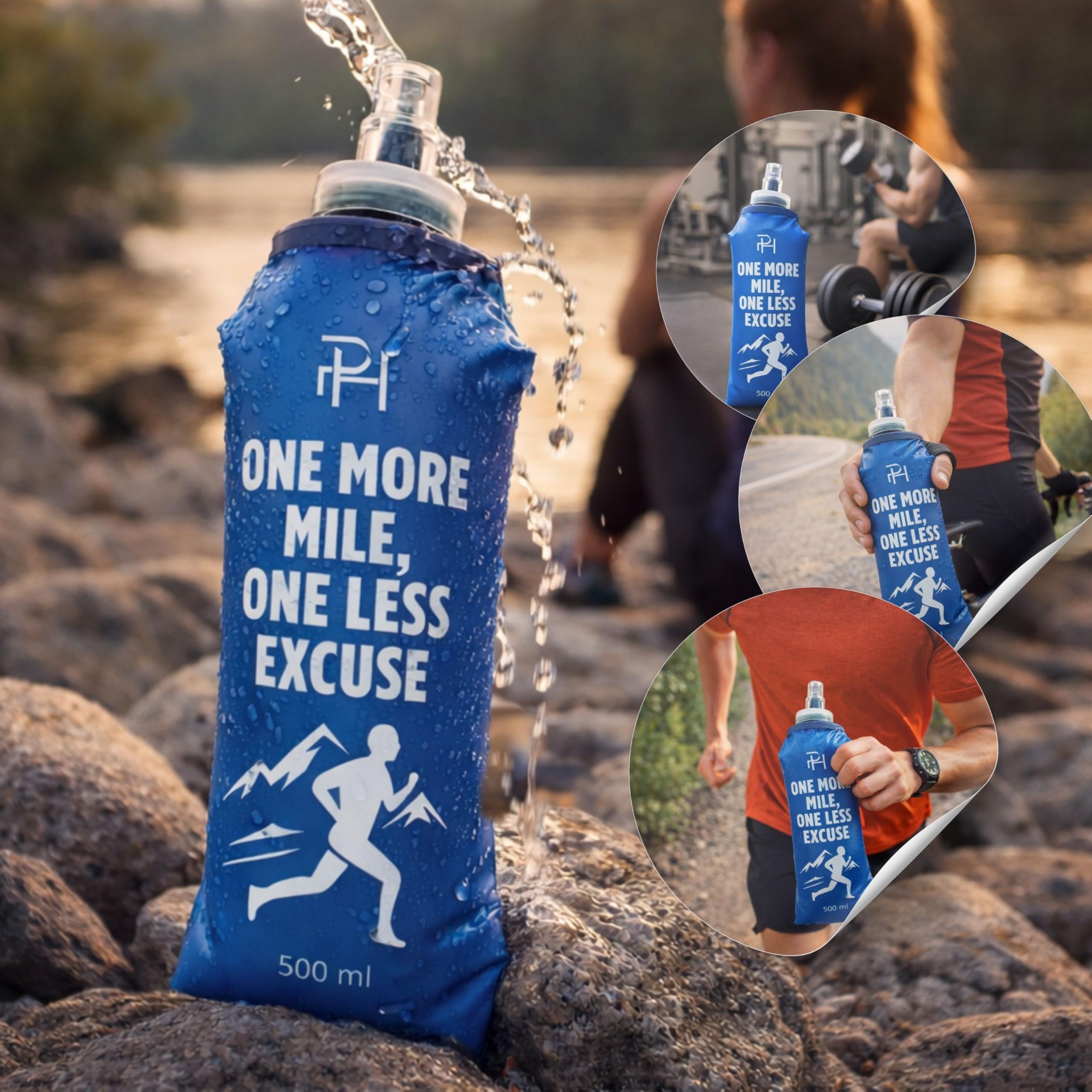 Ph Pro Heat Borraccia Morbida Running – 1 Soft Flask 500 ml Blu - Bottiglia Pieghevole e Flessibile per Trail, Ciclismo o Escursionismo - Esente da BPA.