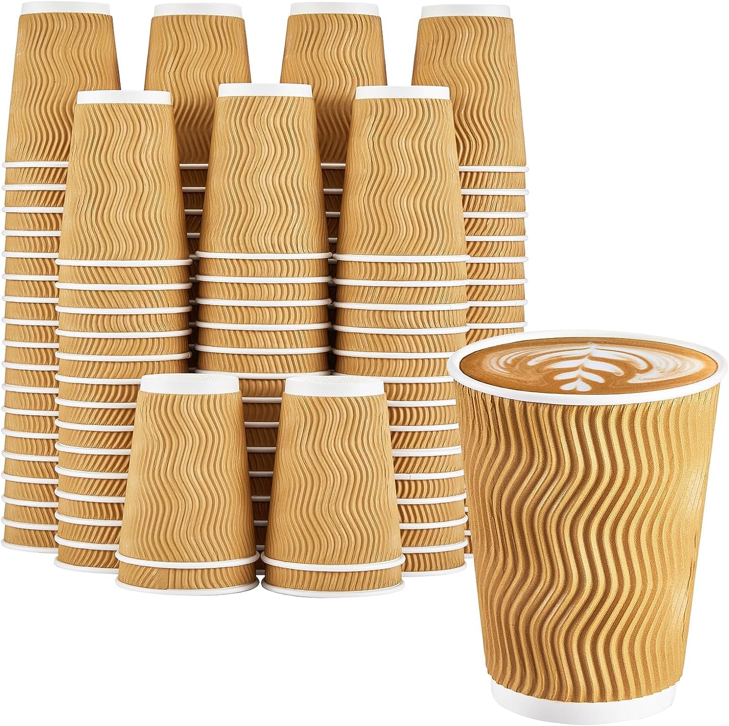 LATERN 50 Stück Kaffeetassen aus Kraftpapier, 360ml 3-Lagige Isolierte Wellenwandbecher Recycelbare Einwegbecher zum Mitnehmen für Kaffee Tee und Andere Heiße und Kalte Getränke