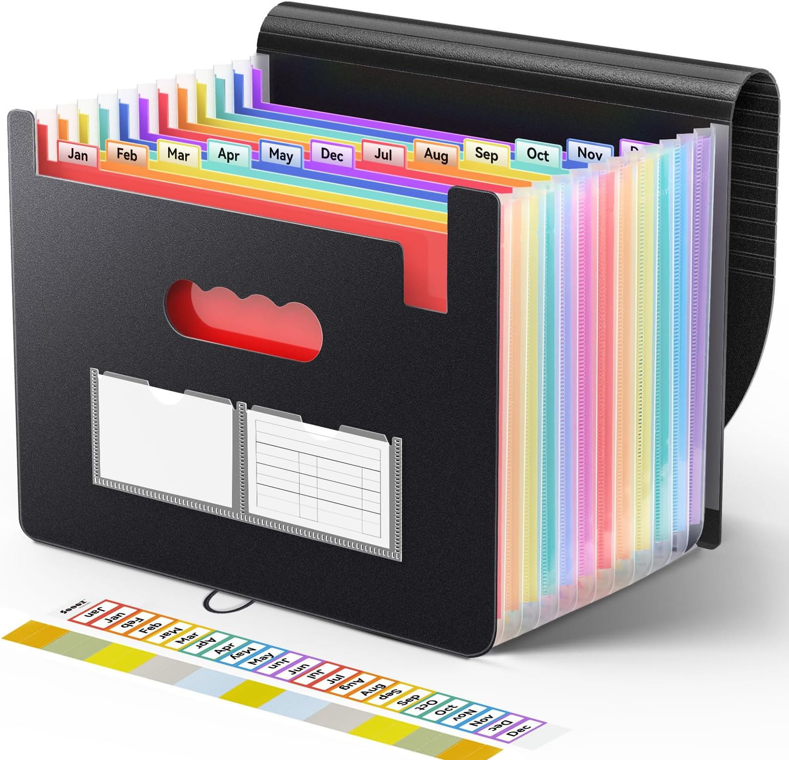 13 Pocket Expanding File Folder, Premium Monthly Document Organizer, Accordian File Folder Organizer, Accordion Folder, Letter A4 Paper Document Storage Organizer, Black
