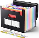 Sooez Accordion File Organizer, 13 Pockets Expanding File Folder, Portable Monthly Paper Bill Tax Receipt Organizer, Letter A4 Size Document Holder with Blank Labels, Black