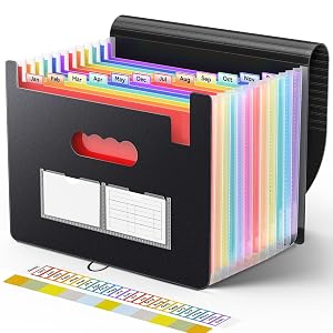 Sooez Accordion File Organizer 13 Pockets Expanding File Folder Portable Monthly Paper Bill Tax Receipt Organizer Letter A4