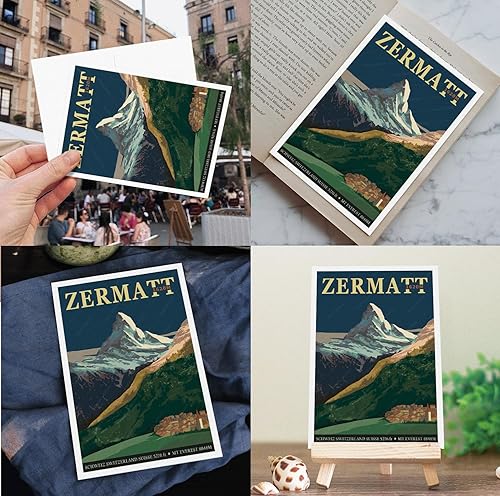 Miniatura 7 de gaeaverse Zermatt - Tarjetas postales de paisaje de Suiza, 9 unidades, diseño de ciudades del mundo, tarjetas de felicitación para viajes por el
