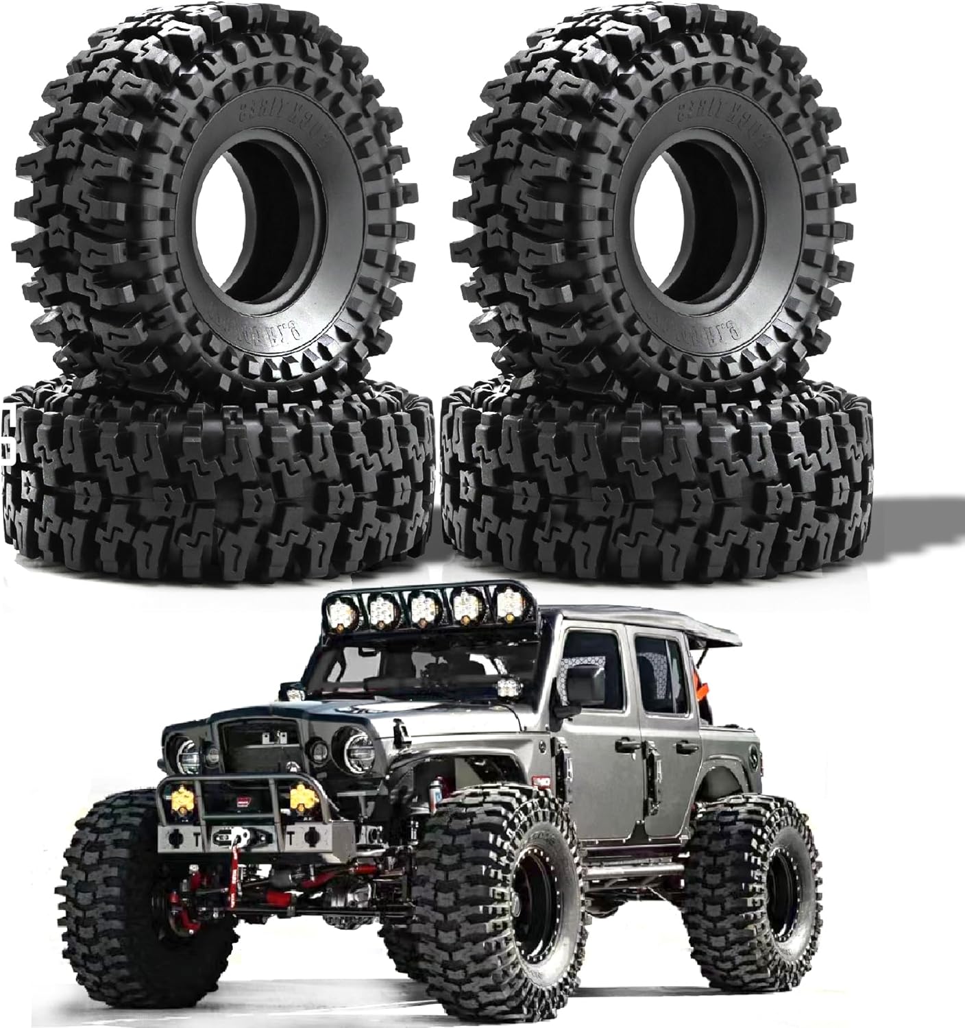 REDSPIDER 1.9" RC Crawler Tires, Super Soft Sticky Rubber Off-Road Tires with Foam Inserts, Deep Tread Rock Climbing Tires for 1/10 Axial SCX10 SCX10 II TRX4 D90 RC Truck (4PCS)