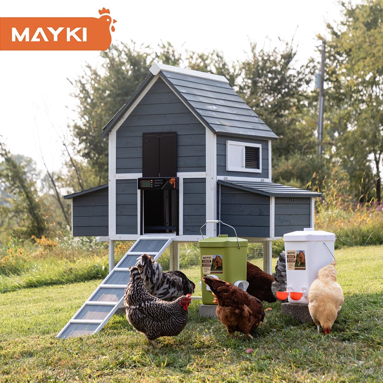 MAYKI Automatic Chicken Coop Door Solar Powered, Accessories Extra-Large with 4 Auto Modes (Timer & Light Sensor), Anti-Pinch, Waterproof Cold Weather, FCC/CE/RoHs Certified, Aluminum Build, M Black