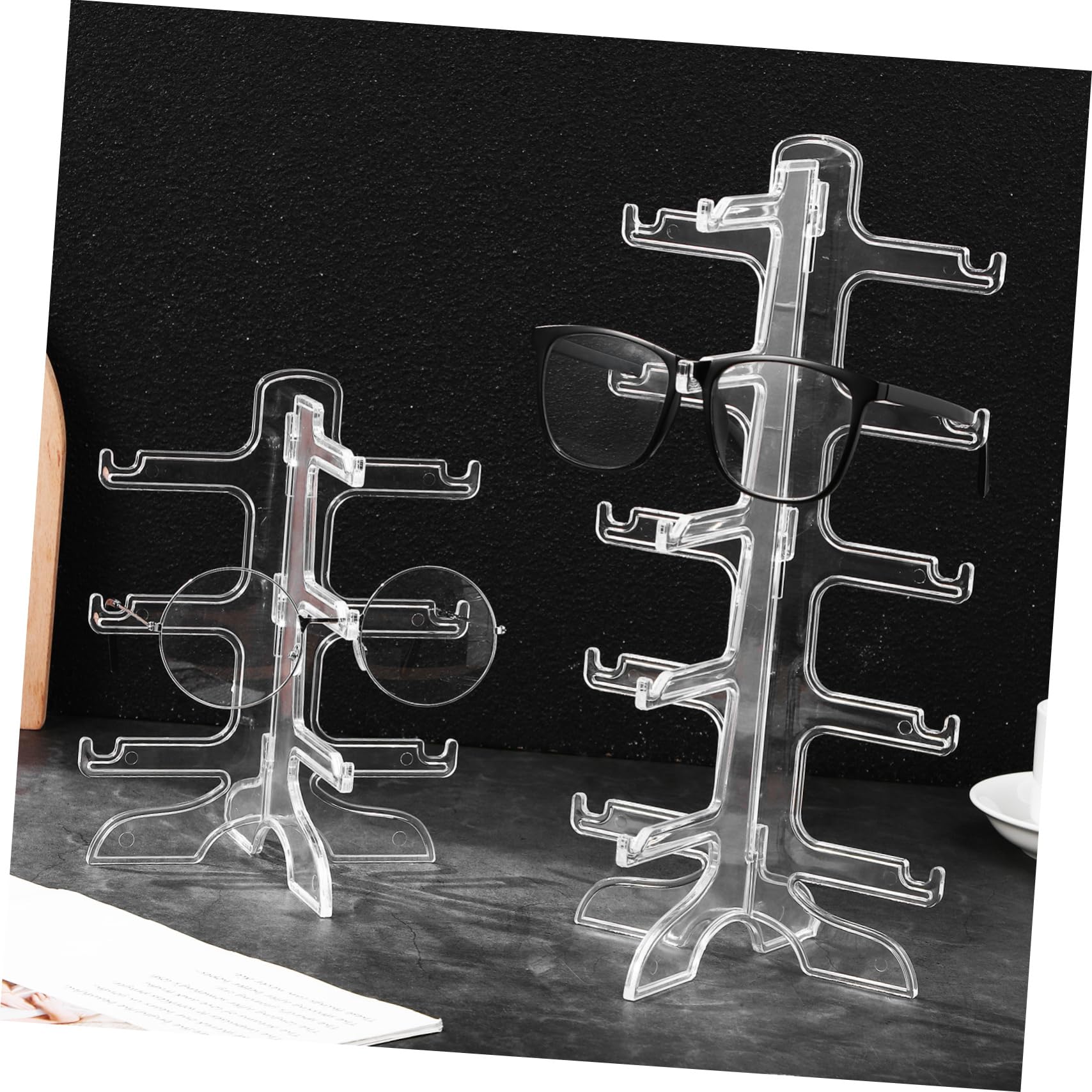 JECOMPRIS 2 Pcs Acrylic tray glass stand sunglass holder plastic Organizer nearsighted glasses Sunglasses Stand glasses frames glass shelf display tray for glasses Storage Box