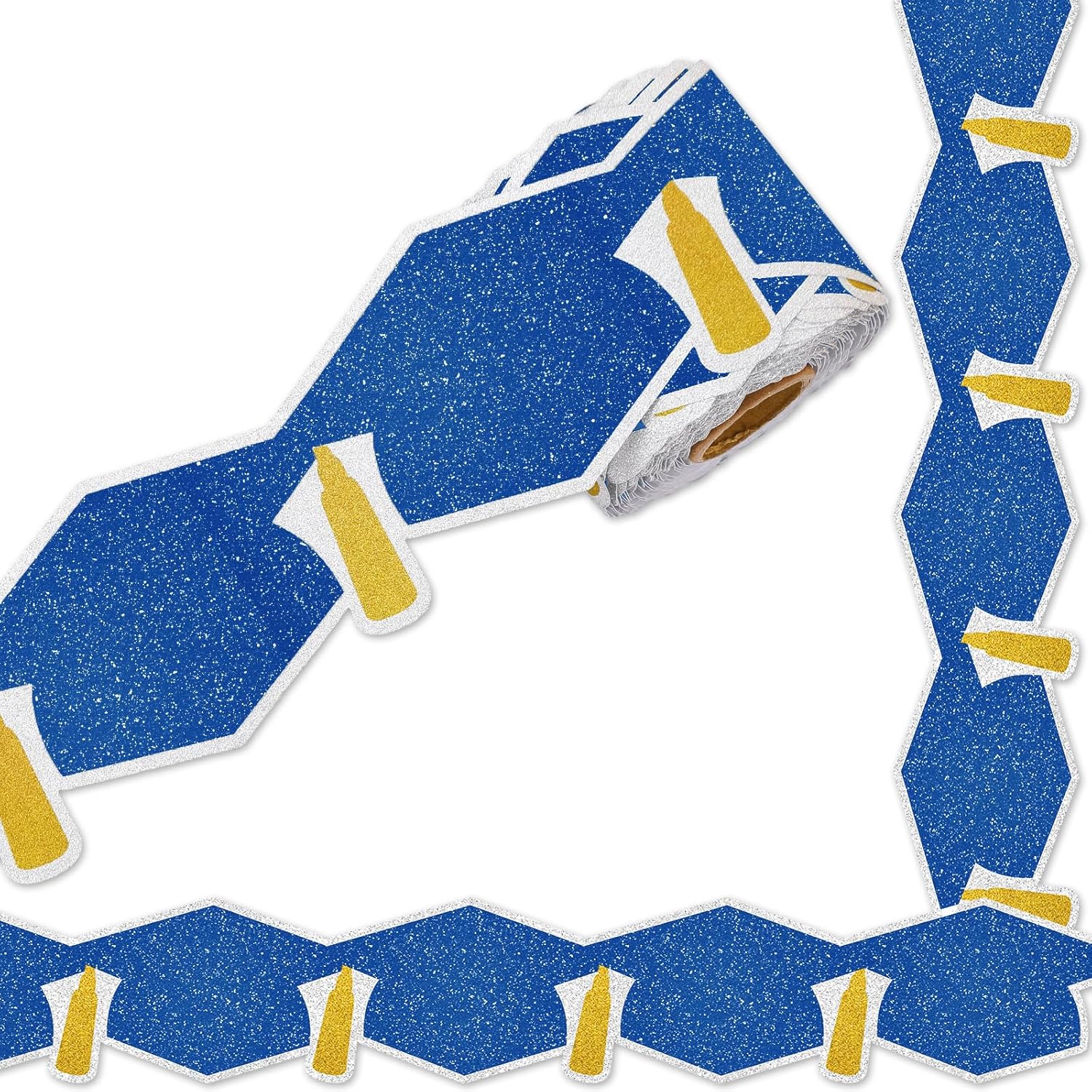 Whaline 65.6 Ft Glitter 2026 Graduation Bulletin Board Border Black Graduation Cap with Gold Tassel Die Cut Trim Border Roll for Congrats Grad Party Supplies