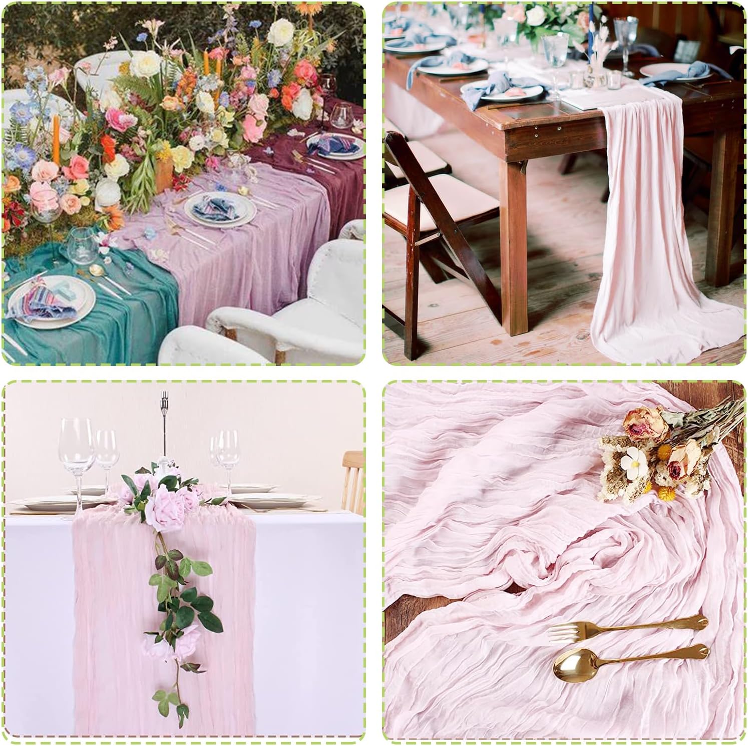 JYFLZQ Pink Cheesecloth Table Runner 35 x 120 Inch 12 Packs 10ft Cheese Cloth Gauze Table Runner Boho Wedding Table Runner Bridal Shower Party Decorations