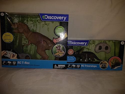 Discovery - Control remoto RC T-Rex (16 pulgadas de largo montado) rugidos con toque de botón y triceratops RC (10 pulgadas de largo montado)