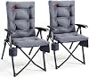 EVER ADVANCED Luxury Camping Chairs 2 Set for Adults Heavy Duty High Back Oversized Folding Garden Chair Comfy Padded 6cm Loadable 150kg Adjustable Dining Chairs 4-Position Recliner Chair Grey