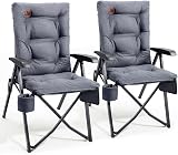 EVER ADVANCED Sedia campeggio pieghevole, schienale regolabile, 150kg | Sedia pieghevole schienale alto, regolabile 4 posizioni, cuscino spesso, tasca e portabicchiere, grigio 2pcs - 1