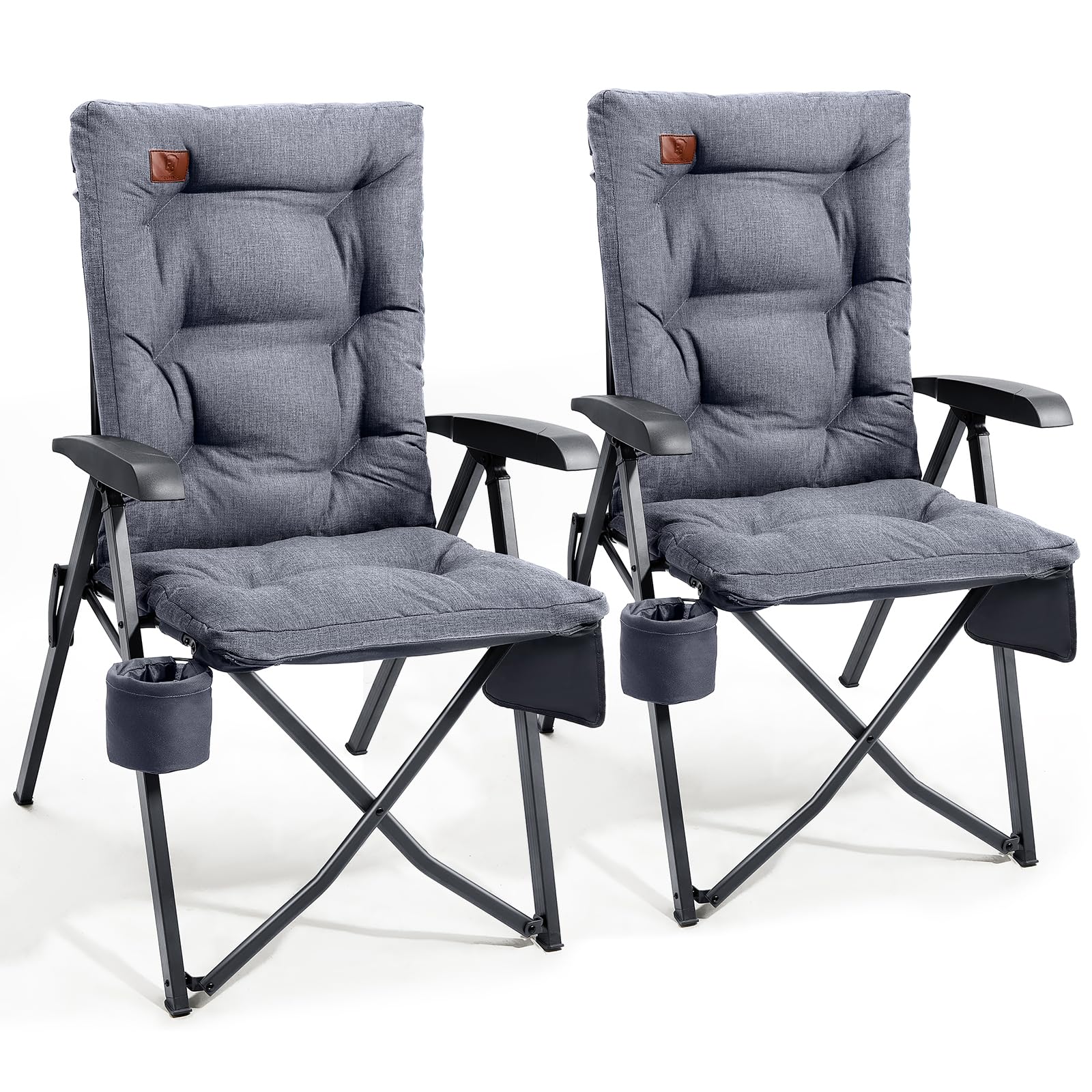 EVER ADVANCED Luxury Camping Chairs 2 Set for Adults Heavy Duty High Back Oversized Folding Garden Chair Comfy Padded 6cm Loadable 150kg Adjustable Dining Chairs 4-Position Recliner Chair Grey โ image 1