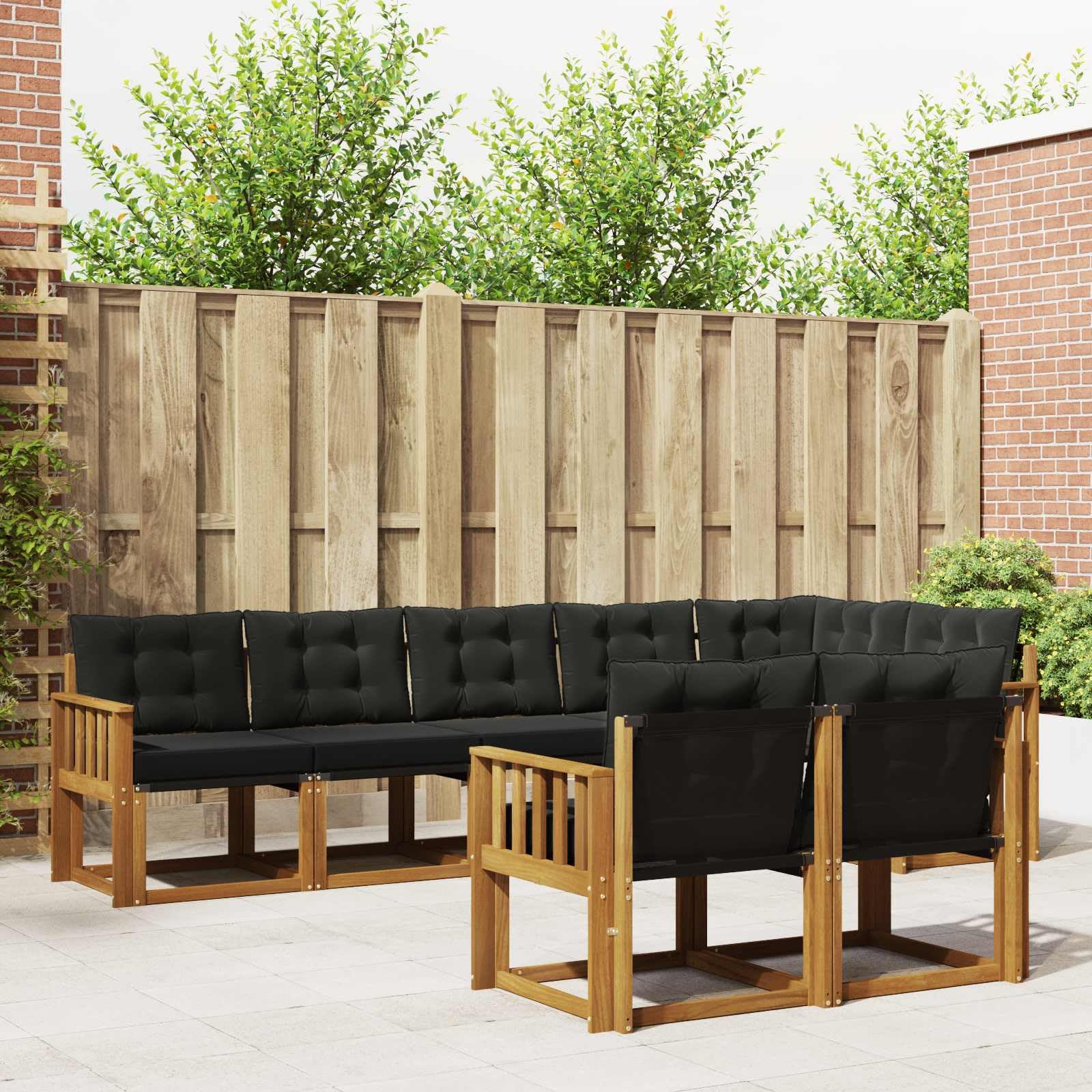 Conjunto de sofás de Exterior con Cojines en Madera Maciza de Acacia Natural y Negro, 8 Piezas, diseño Modular para terraza, jardín o Sala, Resistente a la Intemperie