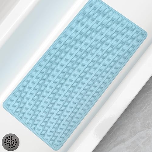 Bligli Tapete antideslizante para bañera, extra largo de 16.9 x 36 pulgadas, con ventosas fuertes, tapete de goma suave para baño, duradero y
