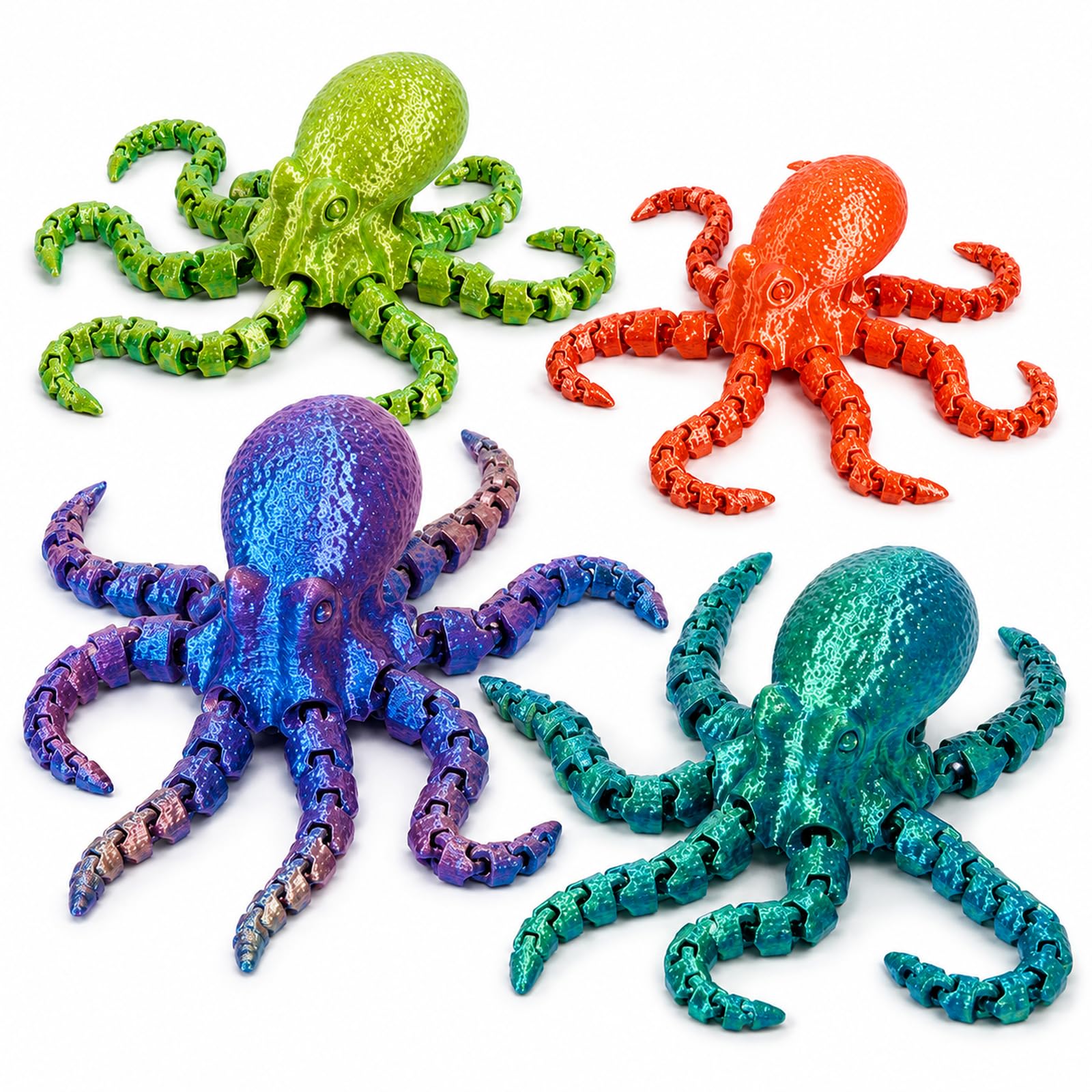 4Pcs Octopus Toy Figures, Red-Blue, Blue-Green, Yellow-Green and Red-Gold