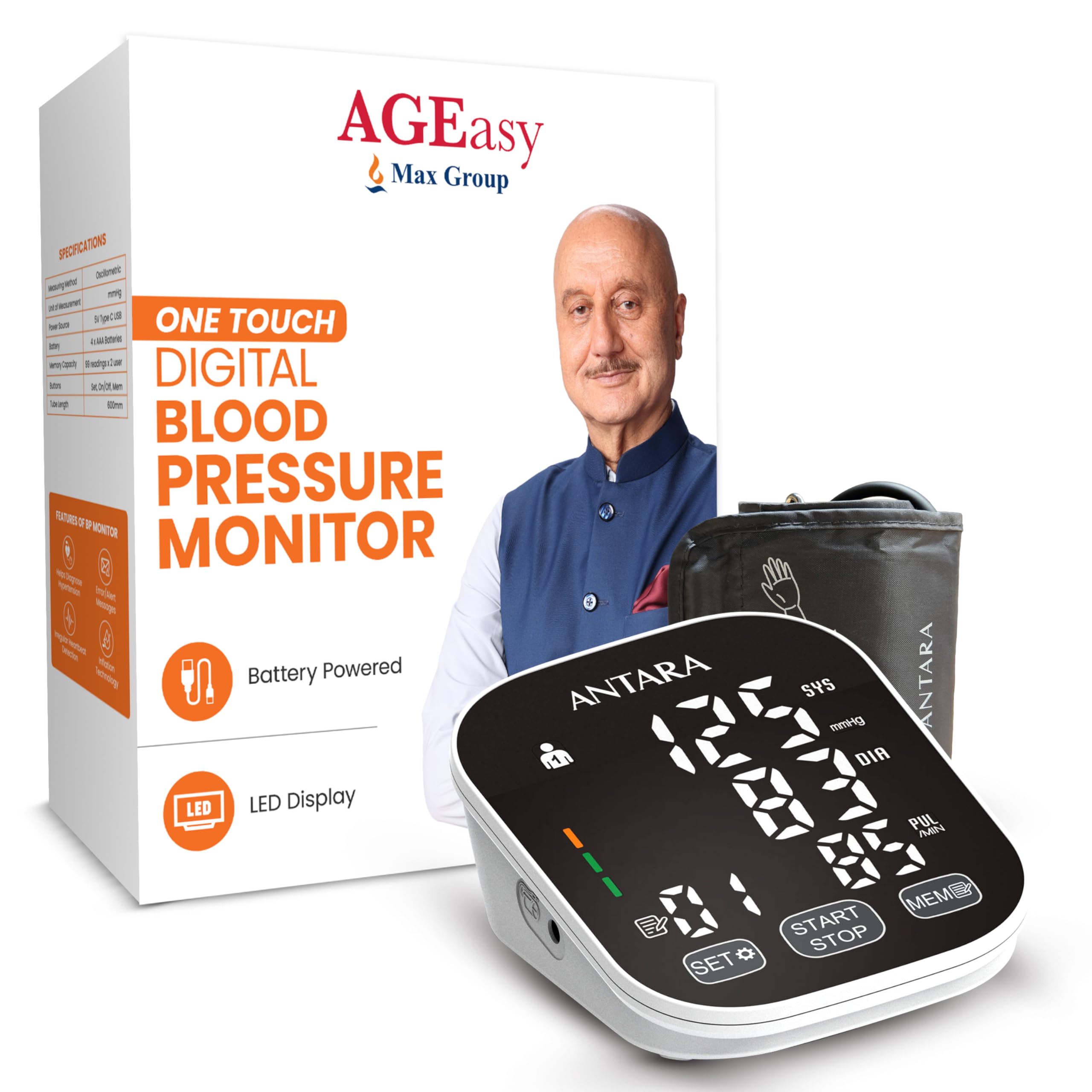 AGEasy (Max Group) Fully Automatic One Touch Digital Blood Pressure Monitoring Device | BP Apparatus for Home | Portable Digital BP Check Machine for Hypertension & Managing Heart Health | Smart & Clear Display for Easy Reading