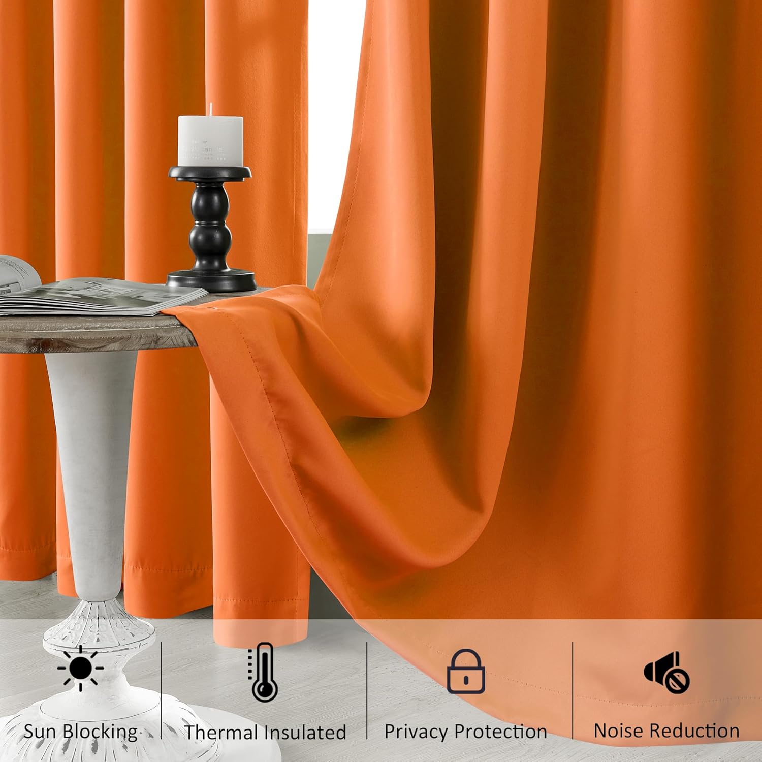 HUTO Blackout Curatins Window Drapes for Bedroom Living Room - Antique Copper Grommet Room Darkening Thermal Insulated Privacy Protect Draperies Curtains, Set of 2, Sun Orange, 42W x 84L