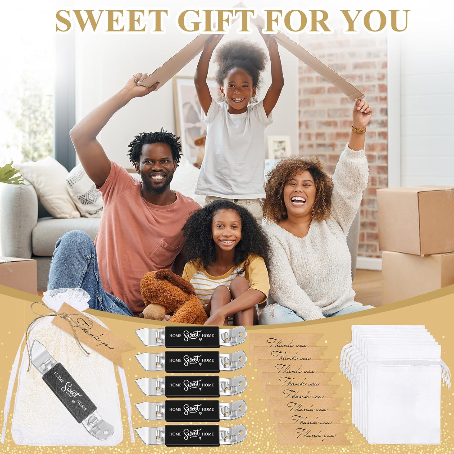 Tondiamo 30 Set Housewarming Party Favors Magnetic Sweet Home Bottle Opener Multifunctional Jar Can Opener Thank You Gift Tags with Organza Bags Twine for Real Estate Agent New Home Souvenirs