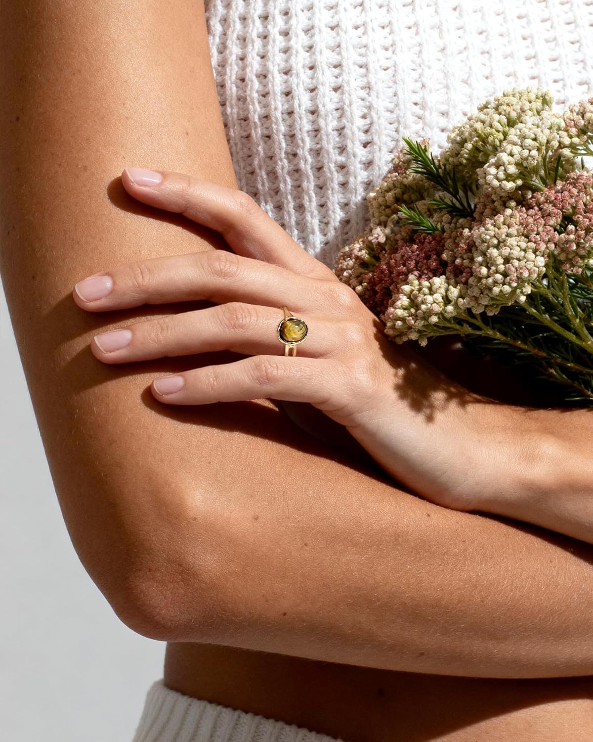 14K Gold Plated Tiger Eye Open Ring Vintage Adjustable Rings for Women Brown Jewelry - Image 6