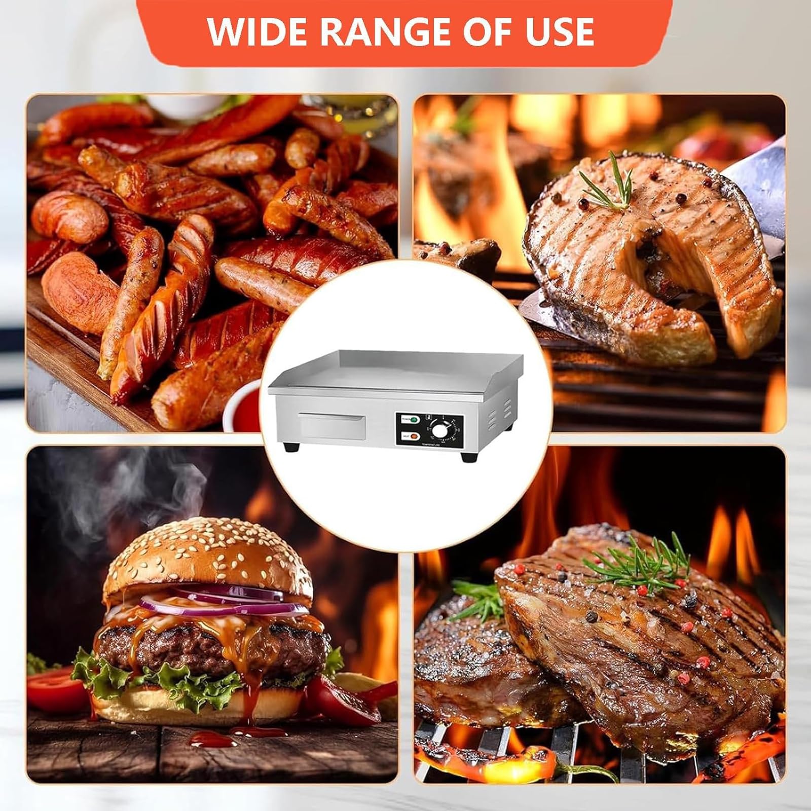 Piastra Elettrica Commerciale, Griglia Flat Top Da Appoggio Da 2000 W Con Controllo Della Temperatura Regolabile 50-300 ℃, Griglia Teppanyaki In Acciaio Inossidabile Antiaderente Per Ristorante, Casa