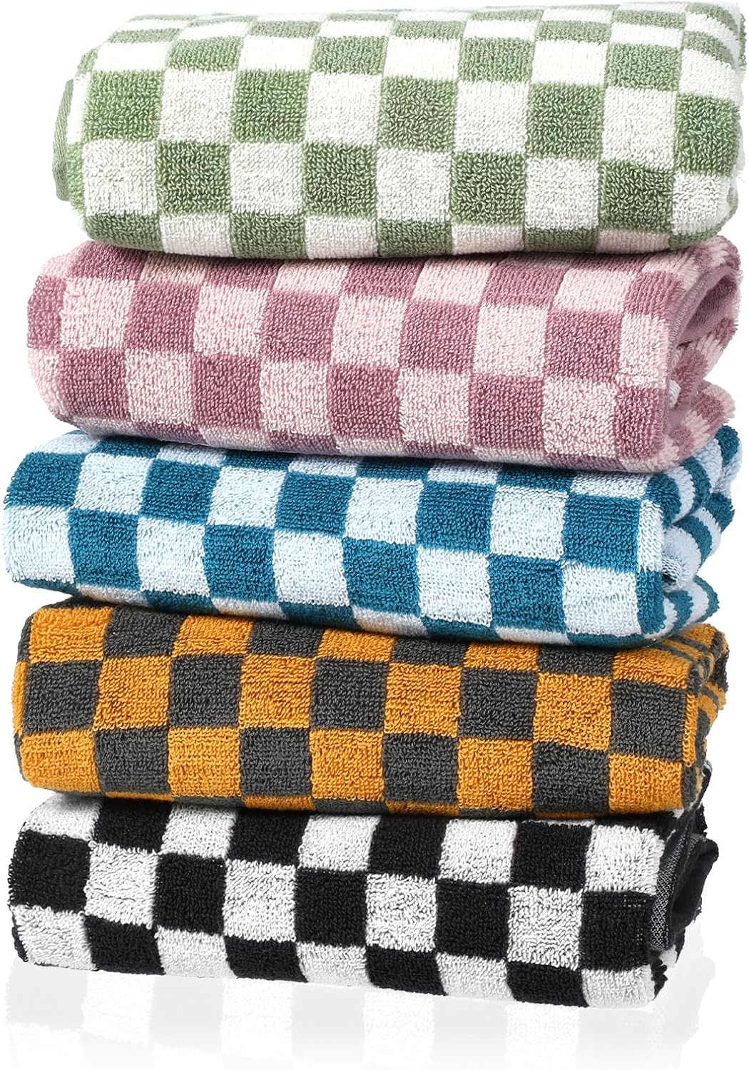 Dimeho 5 Pack Hand Towels Cotton Face Towels Ultra Soft Absorbent Decorative Bathroom Towels Checkered Decor Design Towel for Men Women Bathroom, Kitchen, Gym, and Spa