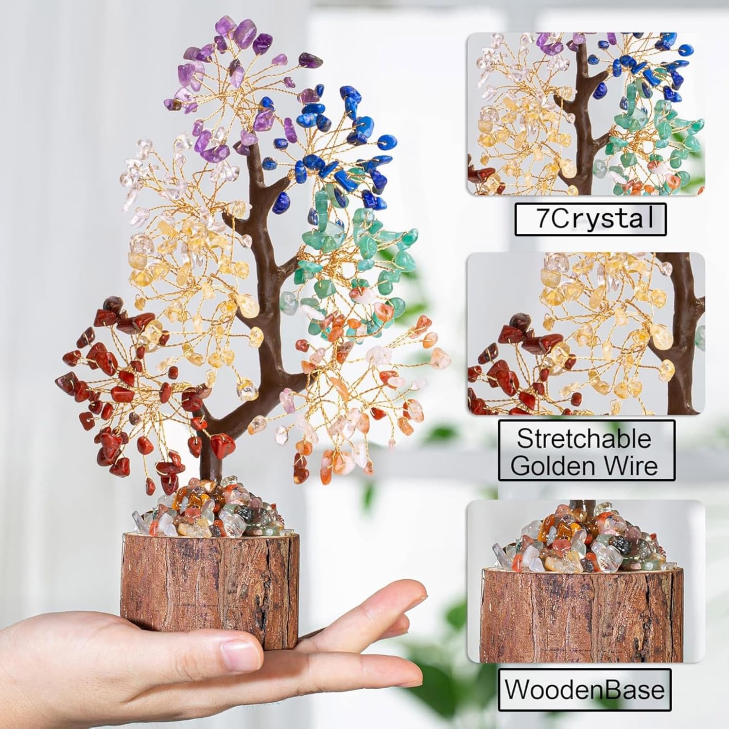 Crystal Tree for Positive Energy, Healing Crystal Artificial Trees for Home, Office, and Desk Decor, Handmade Bonsai Tree for Woman, Mom's Day and Birthdy