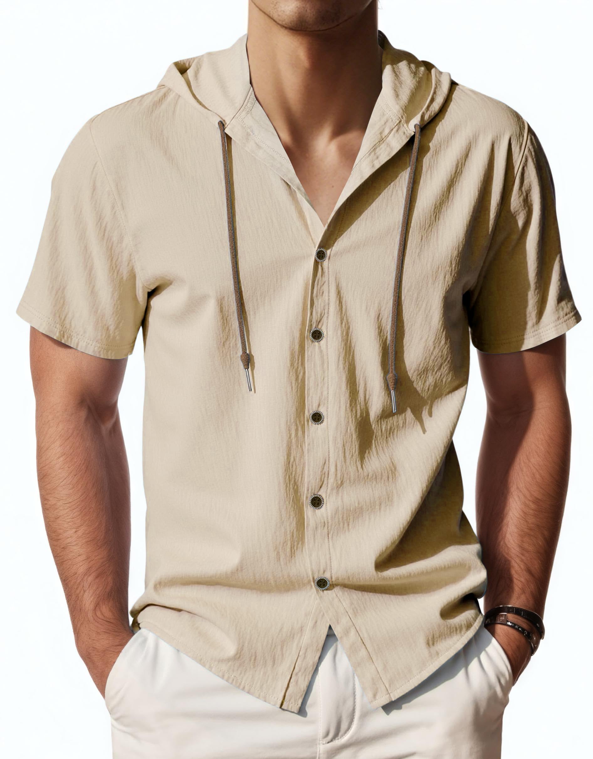 Men's Short Sleeve Shirt Button Down Shirts Summer Casual Hoodie Lightweight Fashion
