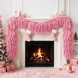 9FT Pink Christmas Cedar Garland, Realistic Artificial Garland, Soft Pastel Xmas Decorations Indoor Outdoor, Faux Holiday Garland for Mantle, Fireplace, Table, Door, Wedding Party Decor