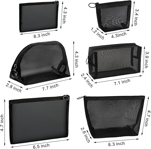 Miniatura 3 de Bolsas de malla negra de 6 piezas - Neceser con cremallera para viajes y oficinas en casa, Negro -