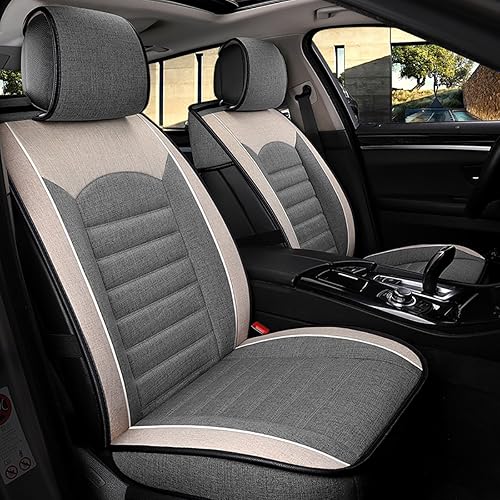 INCH EMPIRE Cloth Car Seat Cover Synthetic Linen Fabric Water Washable Breathable Sweat Proof Cushion Front and Rear Full Set Universal Fit for