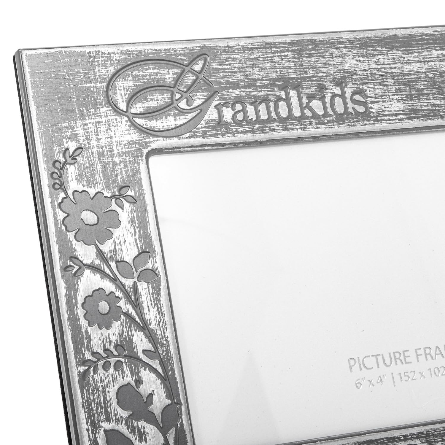 Happy Homewares Contemporary Galvanised Brushed Silver Grandkids Sentiment Picture Frame with Rose and Floral Decor - Image 3