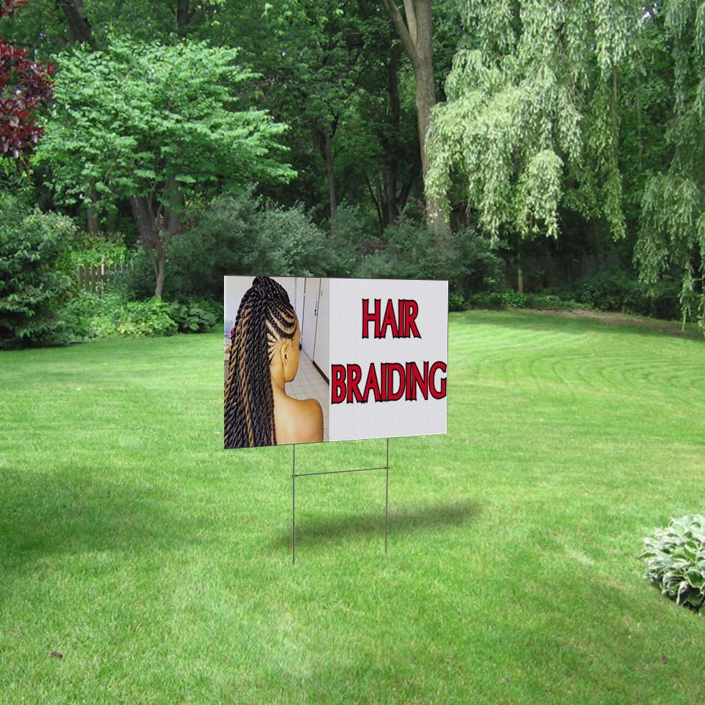 Weatherproof Yard Sign Hair Braiding Outdoor Advertising Printing White Lawn Garden Salon & Spa 18x12 Inches 2 Sides Print