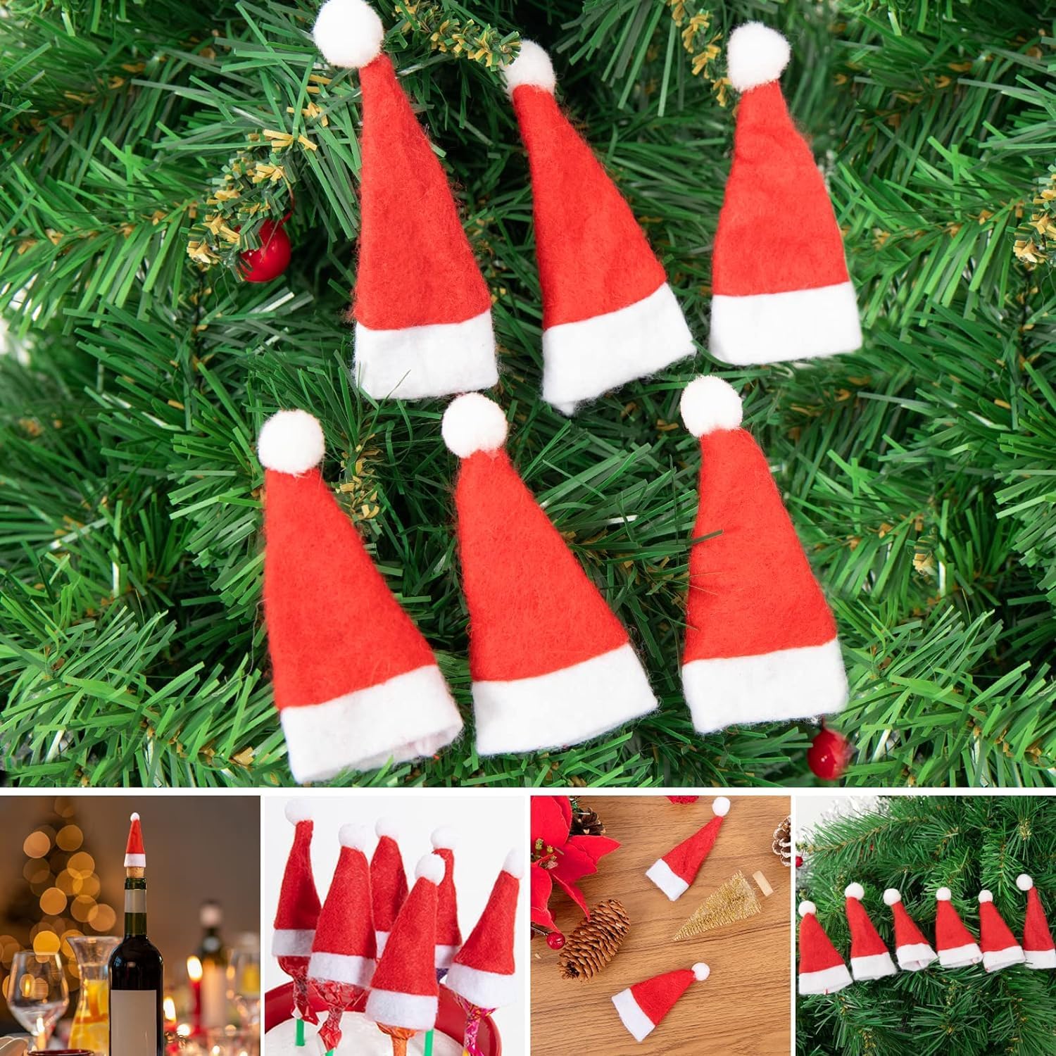 Beavorty 24pcs Mini Christmas Santa Hats- Lollipop Candy Cover Hat for Christmas Holiday Xmas Decoration Party Supplies