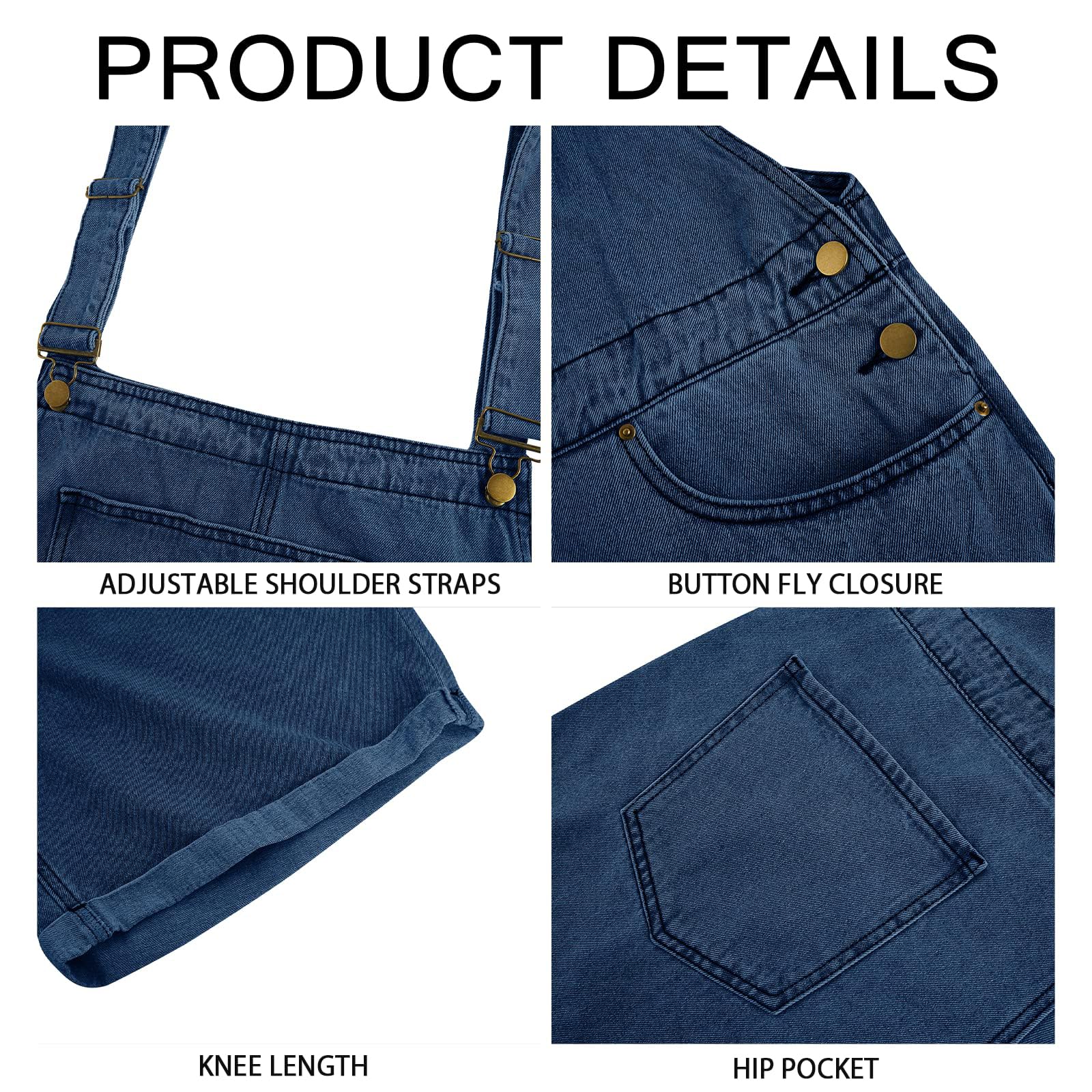 Runcati Salopette da uomo in cotone, jeans, pantaloni corti da lavoro, vestibilità larga, da uomo, in denim, con tasche