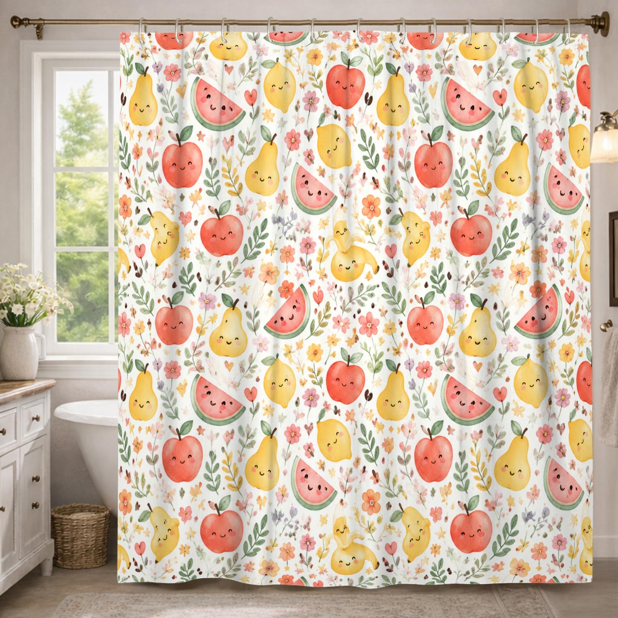 Rideau de douche extra long imperméable pastèque rouge 183x243 cm pour salle de bain