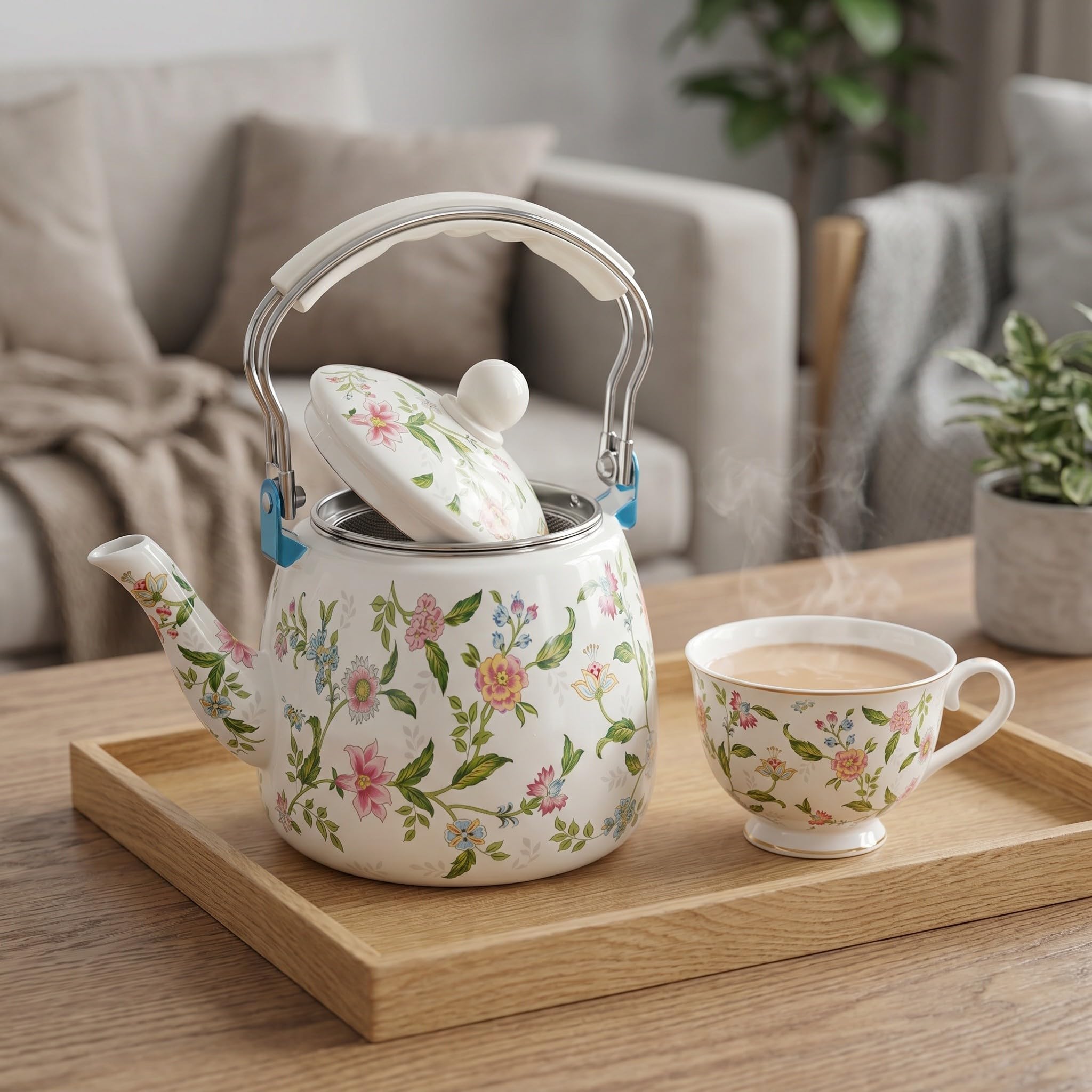 ibasenice Tetera Esmaltada de 3.3l con Filtro de Acero Inoxidable Extraíble y Pared Interior Gruesa Distribución de Calor Mejorada, Adecuado para Preparar Té en Mesa Pequeña