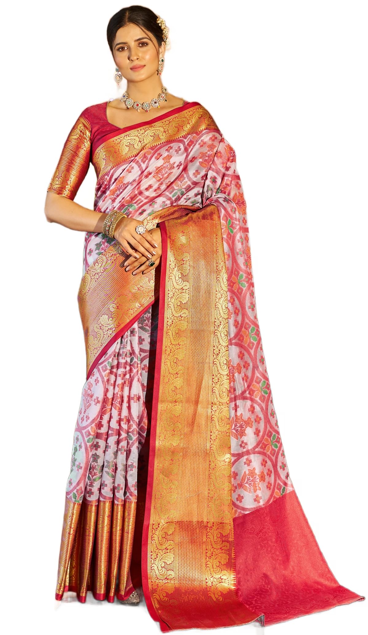 SWORNOFWomen's kanjivaram banarasi silk saree for festival Wedding silk with rich pallu Design sarees for women with Unstitched blouse piece