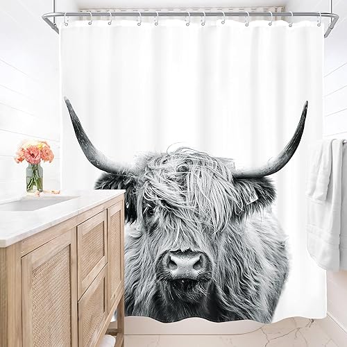 Miniatura 9 de AMBZEK Cortina de ducha de vaca de las tierras altas de 72 pulgadas de ancho x 72 pulgadas de largo, diseño rústico de toro occidental de granja,
