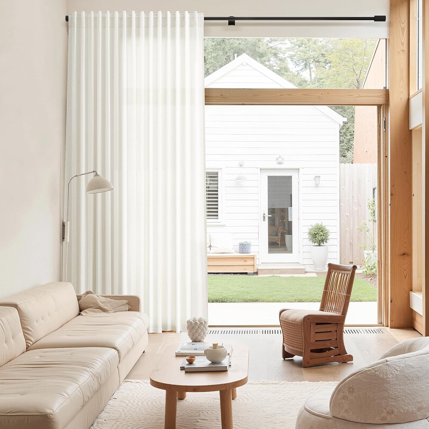 Nanspring Natural Linen Curtains 96 Inches Long for Living Room 2 Panel Set Light Filtering Semi Sheer Drapes Farmhouse with Back Tab Modern Rustic Window Long Curtain for Bedroom Cream W50 x L96