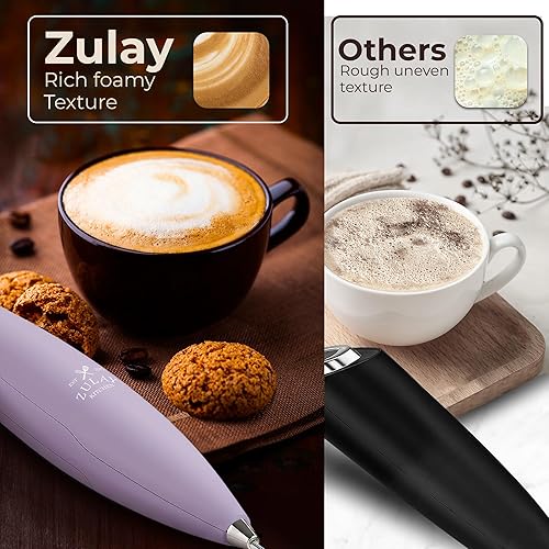Vista 243 de Zulay Kitchen - Espumador de leche de mano con pilas AA Duracell: batidora de bebidas resistente para café, latte, capuchino y más, color aurora