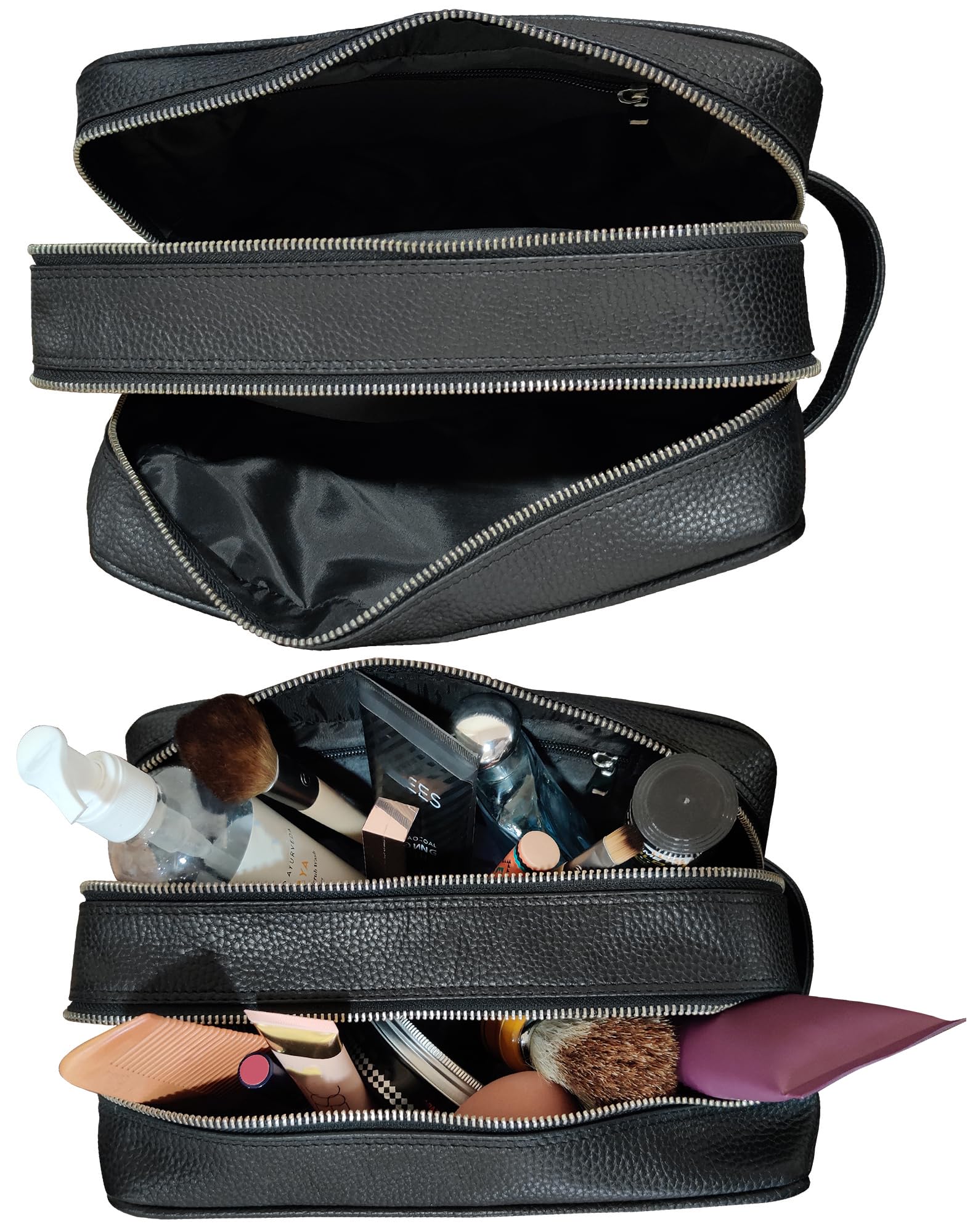 Kulturtasche Leder Damen & Herren - Kulturbeutel Reise Vollnarbenleder | Rasier Waschtasche, wasserabweisend, 2 Fächer, Kosmetiktasche, YKK Reißverschluss, Reise Organizer, TSA Leather Toiletry Bag