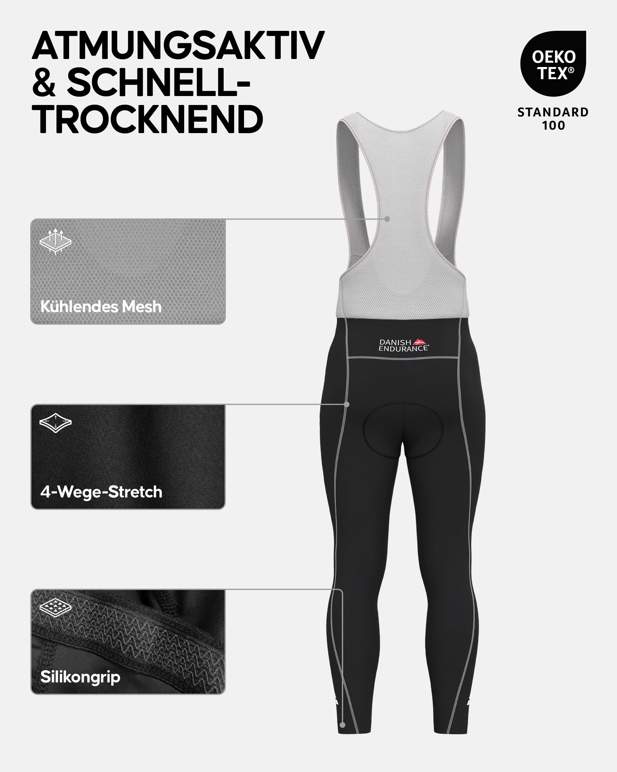 DANISH ENDURANCE Men’s Cycling Bib Pants 1-Pack