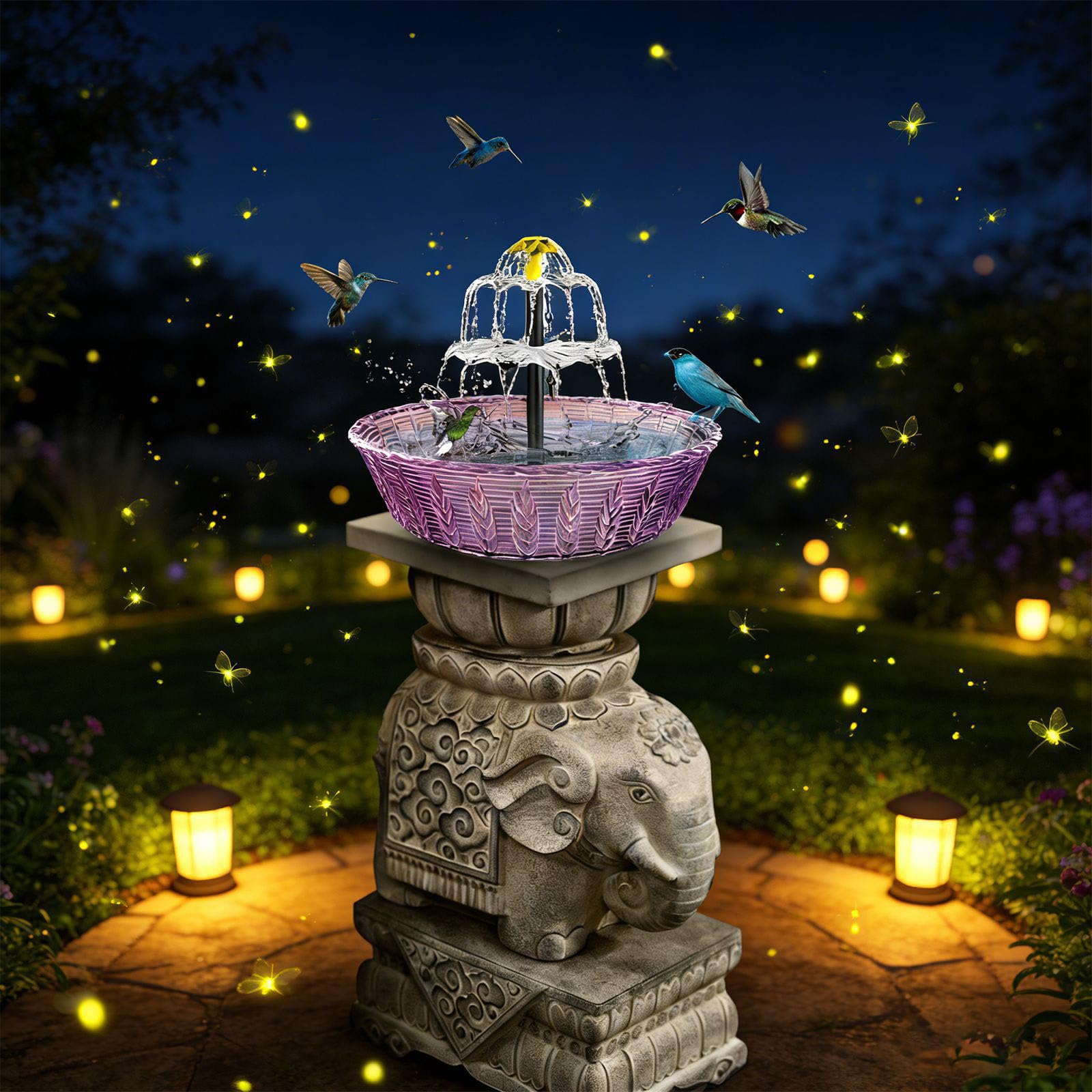 Fuente solar para pájaros con pantalla fascinante, fácil de instalar, pequeña fuente para exteriores funciona con energía solar