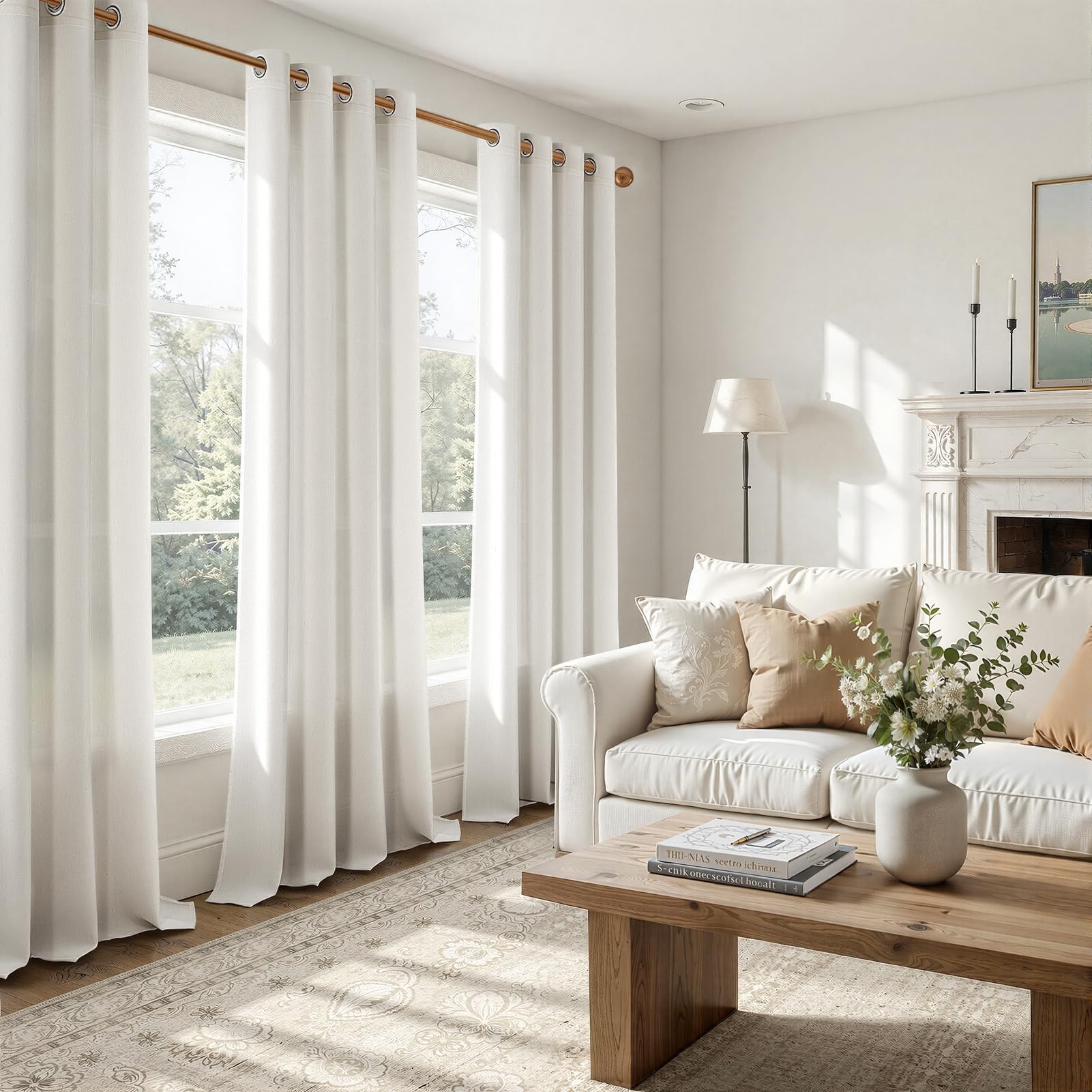 MRTREES Cortinas Salon Dormitorio Lino Translucidas, 2 Piezas, 140x240 cm | Cortinas y Visillos Blanco Roto Rusticas con Ojales, para Ventanas Comedor Modernas Habitacion Juvenil, OEKO-TEX